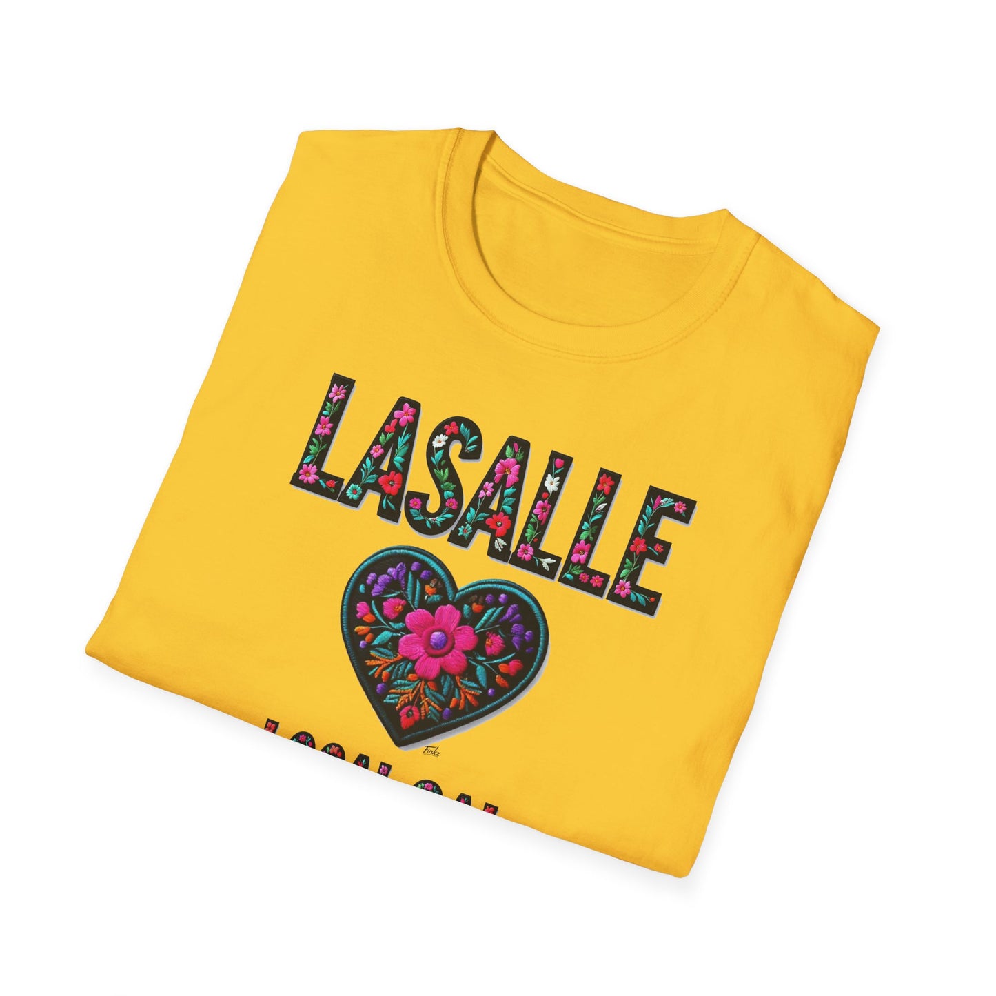 LASALLE Local Gal Flower-Heart T-Shirt, 3 Softstyle Graphic Tee, Unisex Casual Wear, Support Local Merch, Gift for Community Lovers, Finkz WINDSOR