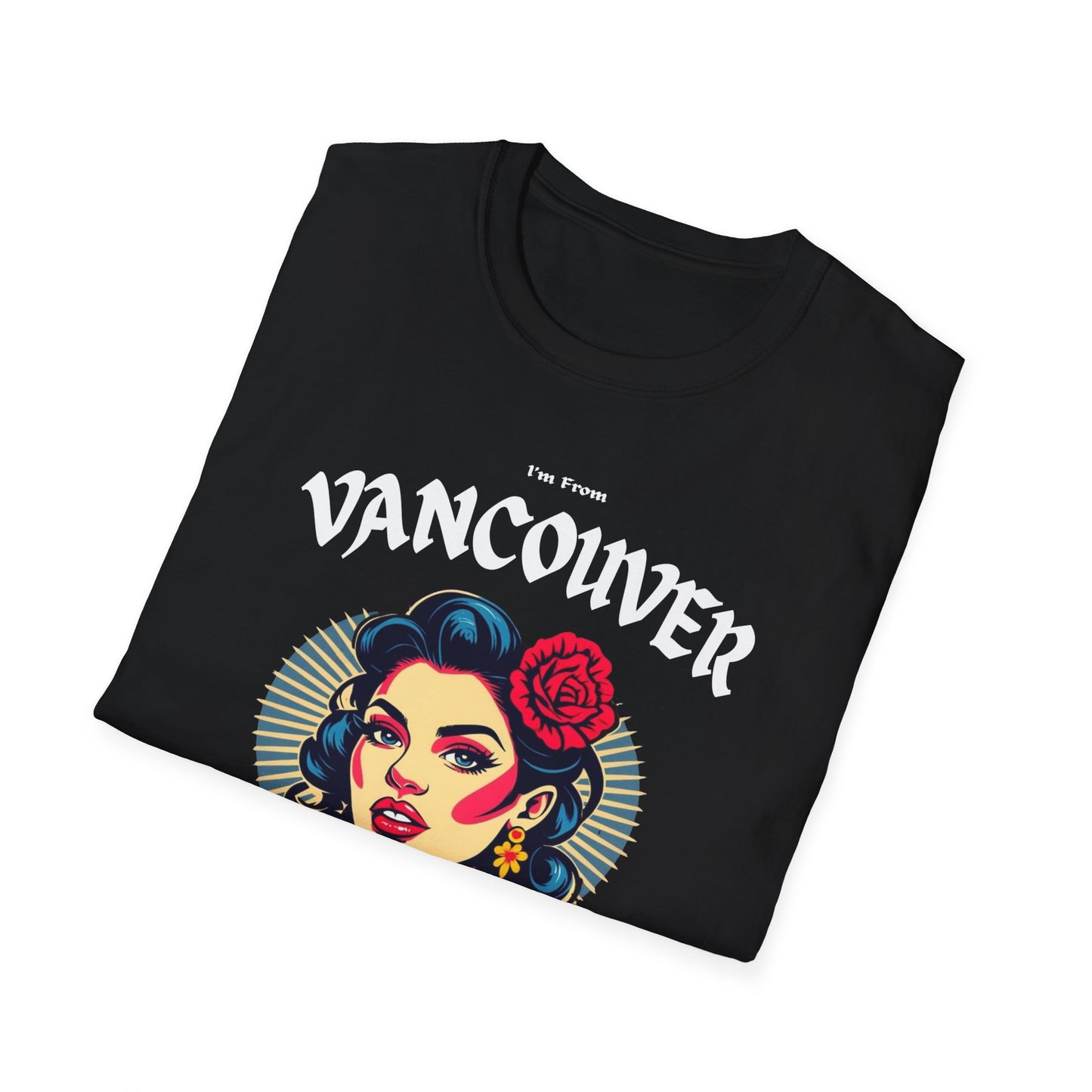 Vancouver Underestimate Gal T-Shirt, c013-n00-s001 Softstyle Graphic Tee, Unisex Casual Wear, Support'n Locals Merch, Gift for Community Lovers.