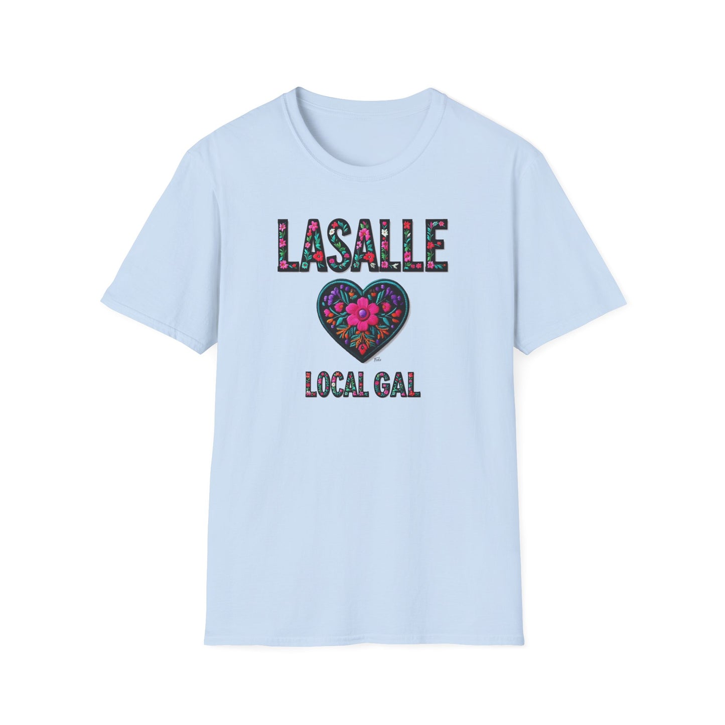 LASALLE Local Gal Flower-Heart T-Shirt, 3 Softstyle Graphic Tee, Unisex Casual Wear, Support Local Merch, Gift for Community Lovers, Finkz WINDSOR
