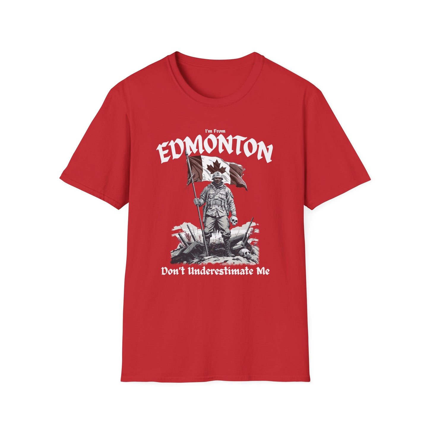 Edmonton Underestimate Guy T-Shirt, c12-n00-s002 Softstyle Graphic Tee, Unisex Casual Wear, Support'n Locals Merch, Gift for Community Lovers.