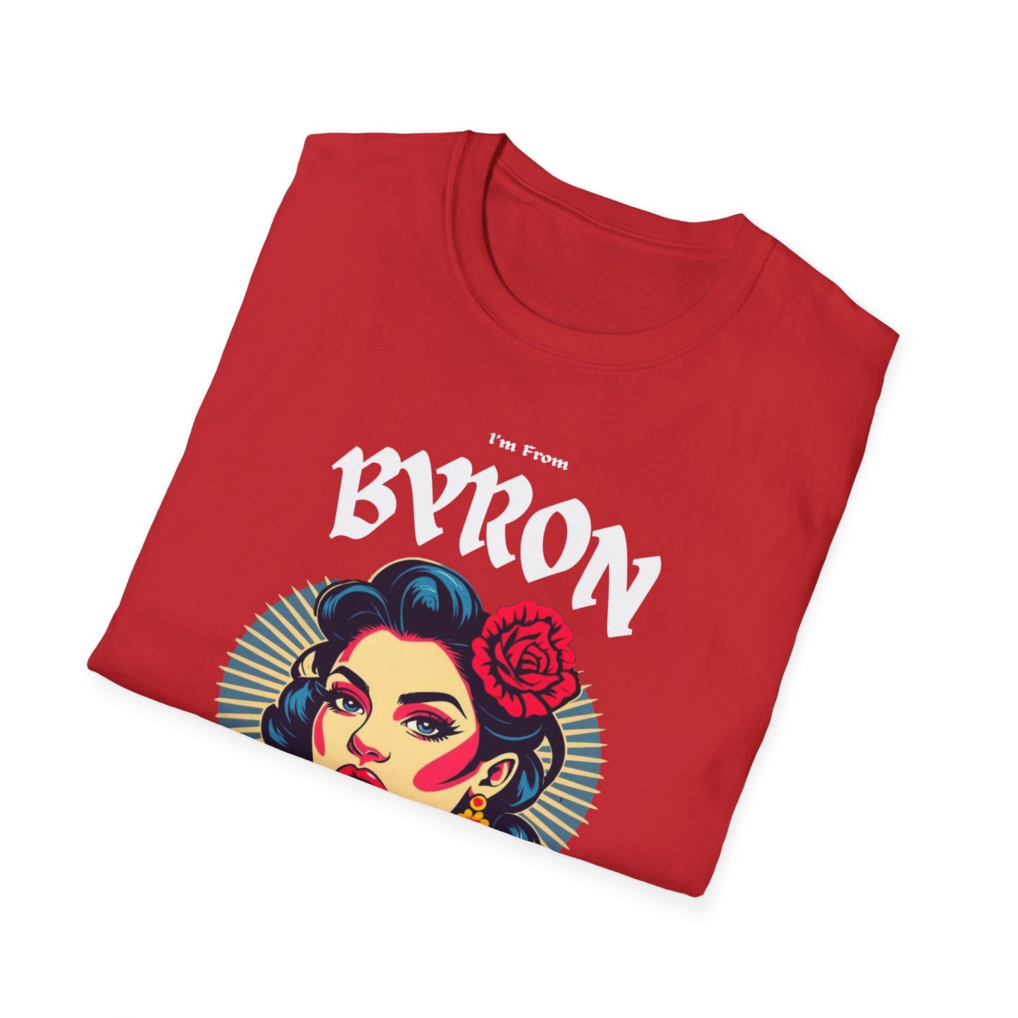 Byron Underestimate Gal T-Shirt, c02-n02-s001 Softstyle Graphic Tee, Unisex Casual Wear, Support'n Locals Merch, Gift for Community Lovers.