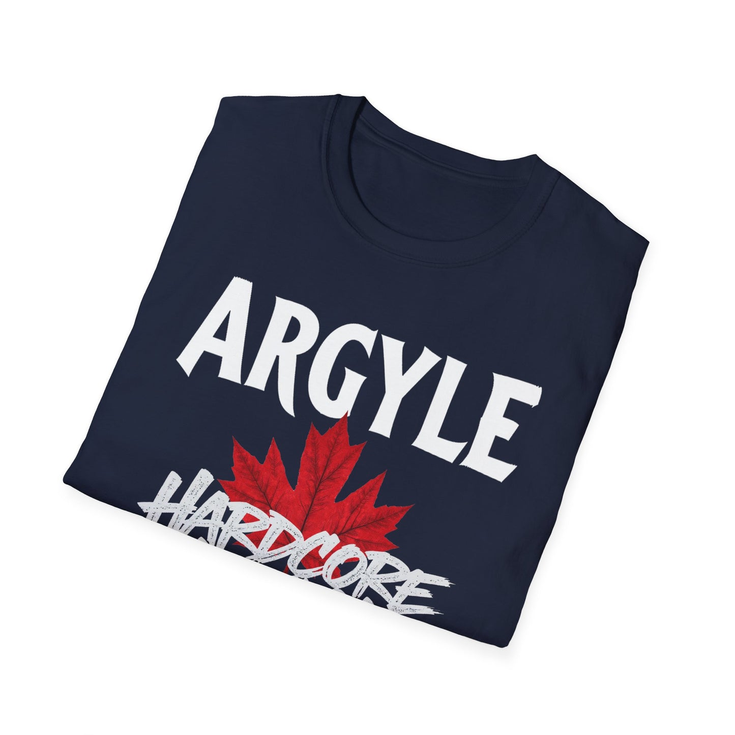 Argyle Hardcore We Support Our Own Red Leaf T-Shirt, c02-n01-s006 Softstyle Graphic Tee, Unisex Casual Wear, Support'n Locals Merch, Gift for Community Lovers.