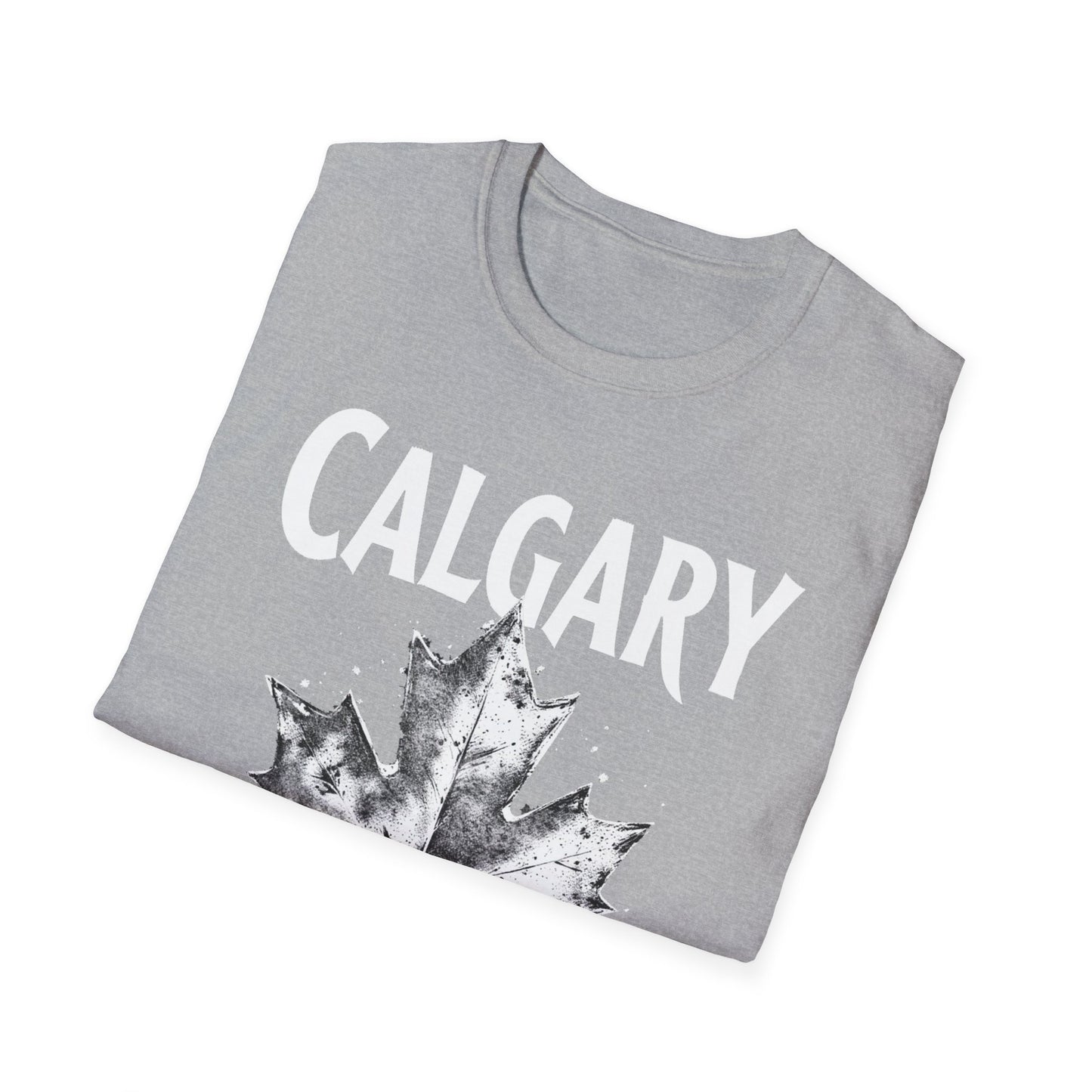 Calgary Hardcore Rep'n White Leaf T-Shirt, c011-n00-s007 Softstyle Graphic Tee, Unisex Casual Wear, Support'n Locals Merch, Gift for Community Lovers.