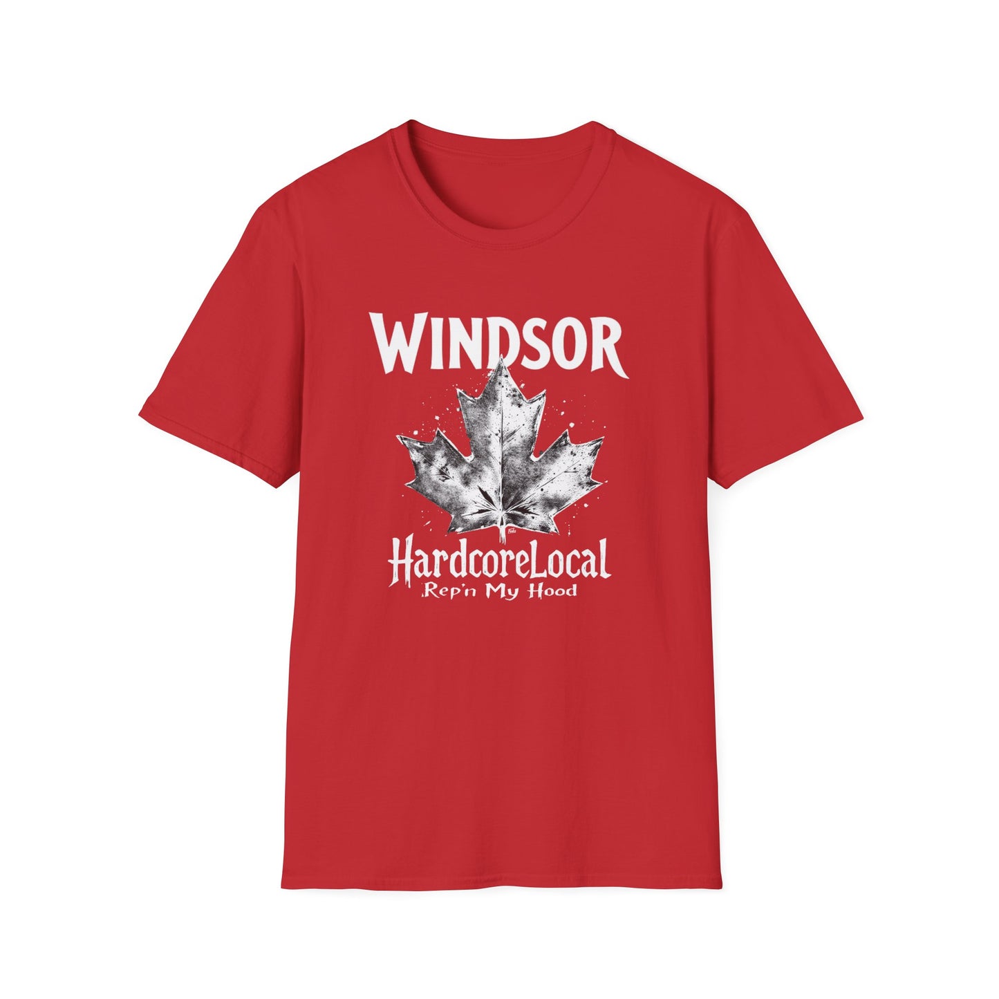 Windsor, Rep'n My Hood, Hardcore Local Cool Leaf T-Shirt, c01-n00-s007 Softstyle Graphic Tee, Unisex Casual Wear, Support'n Locals Merch, Gift for Community Lovers, Finkz