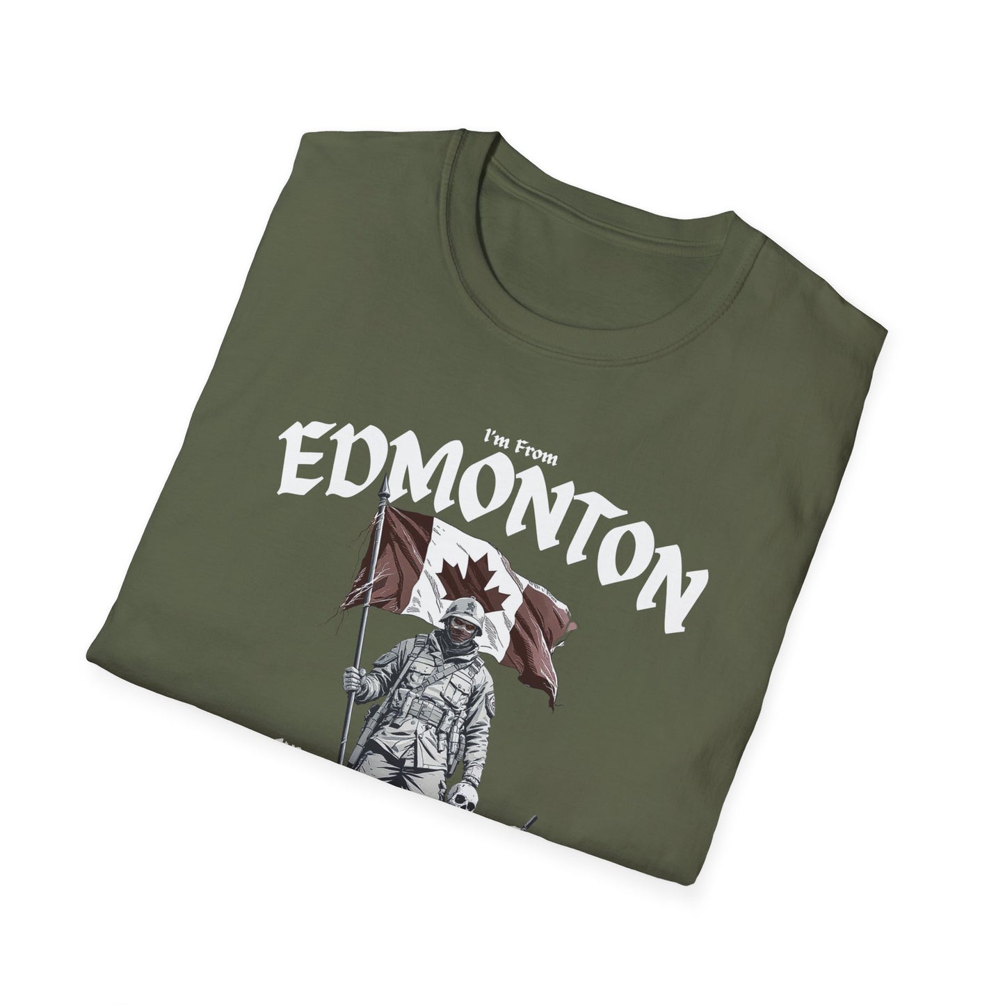 Edmonton Underestimate Guy T-Shirt, c12-n00-s002 Softstyle Graphic Tee, Unisex Casual Wear, Support'n Locals Merch, Gift for Community Lovers.