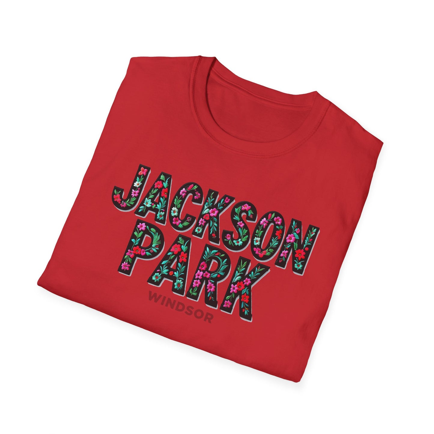 Jackson Park Windsor Flower T-Shirt, Softstyle Graphic Tee, Unisex Casual Wear, Support Local Merch, Gift for Community Lovers