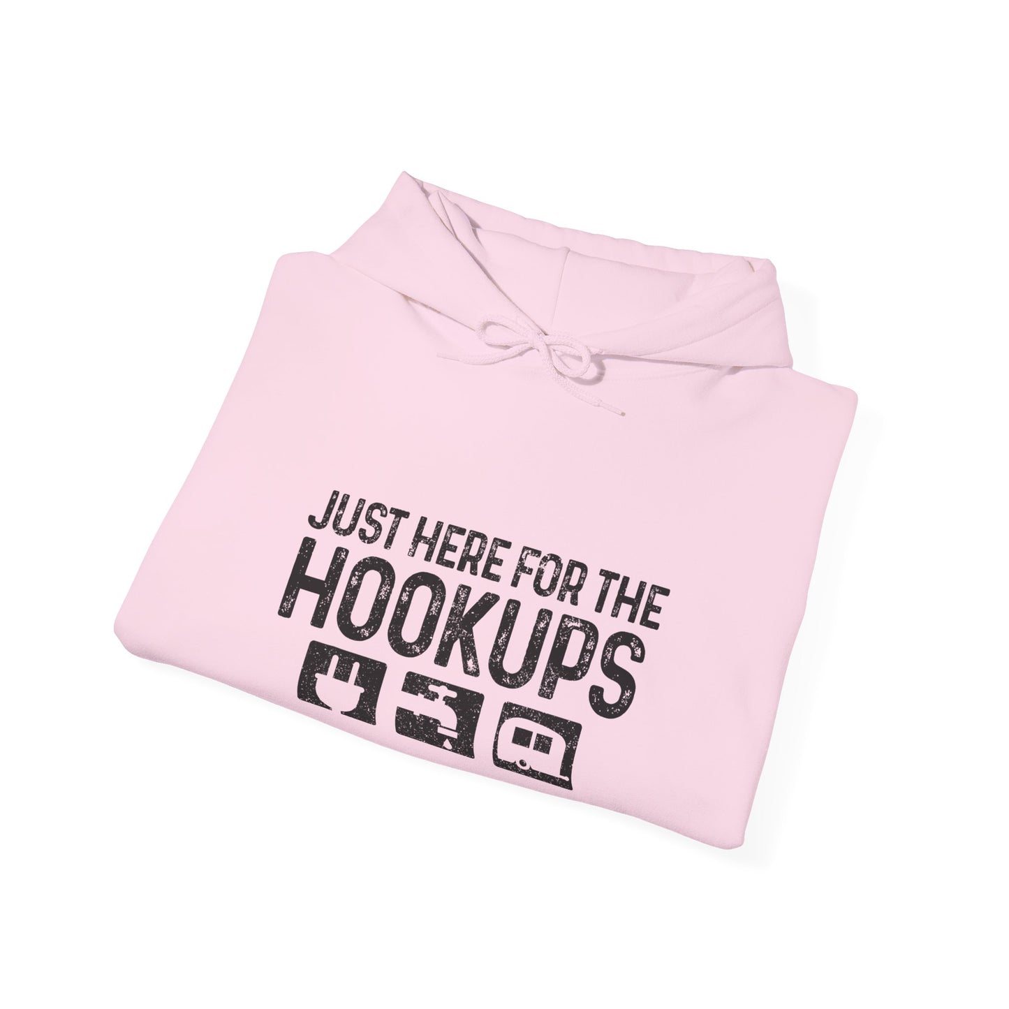 Here For The Hookups Hoodie | HappyCamperCrew.Com 100% Authentic | Cozy Camping Hoodie | Unisex Hooded Sweatshirt for Nature Lovers, Casual Wear, Gift for Him/Her, Outdoor Adventures, Cozy Days & Warm Nights by the Campfire