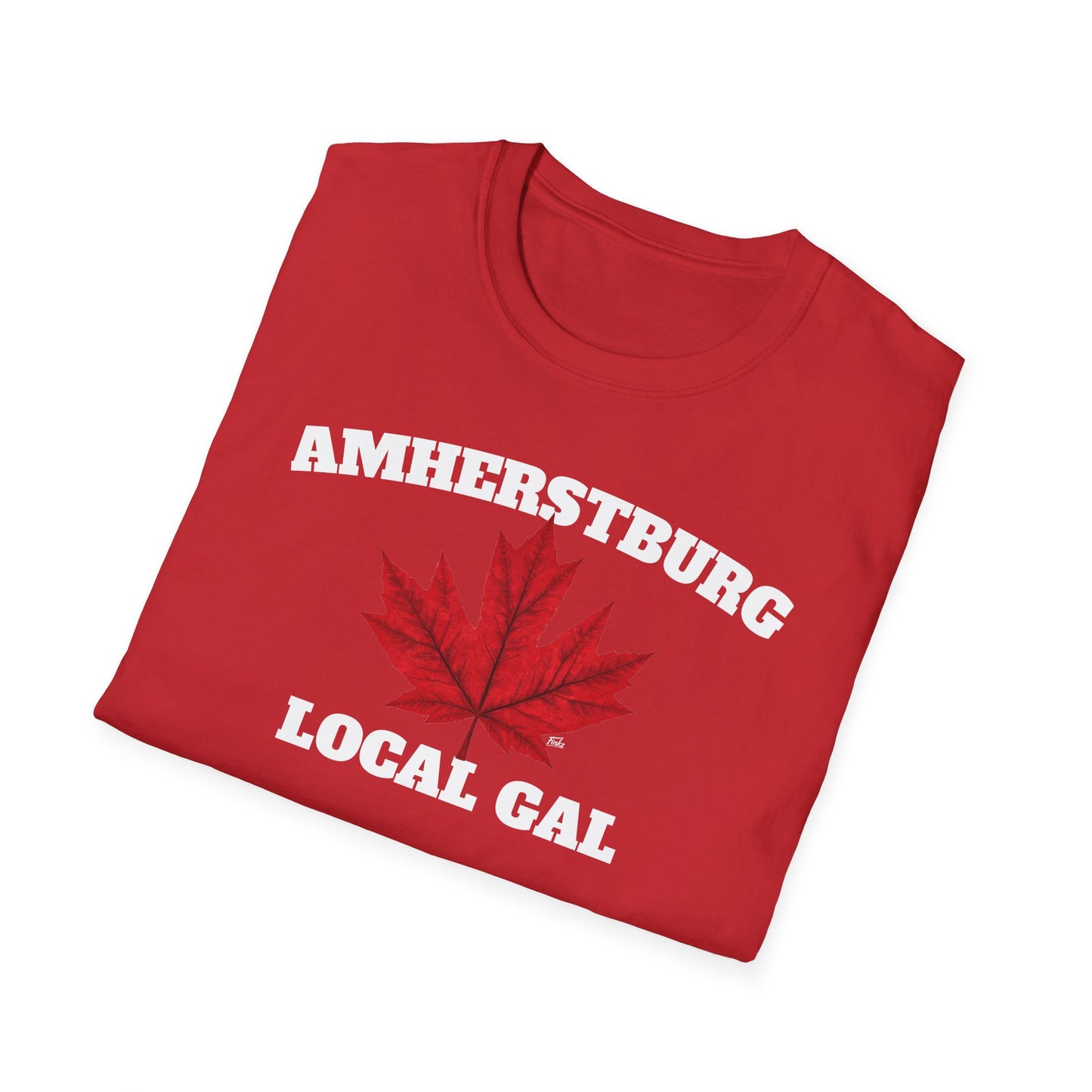 AMHERSTBURG Local Gal Red Leaf T-Shirt, Softstyle Graphic Tee, Unisex Casual Wear, Support Local Merch, Gift for Community Lovers, Finkz Windsor