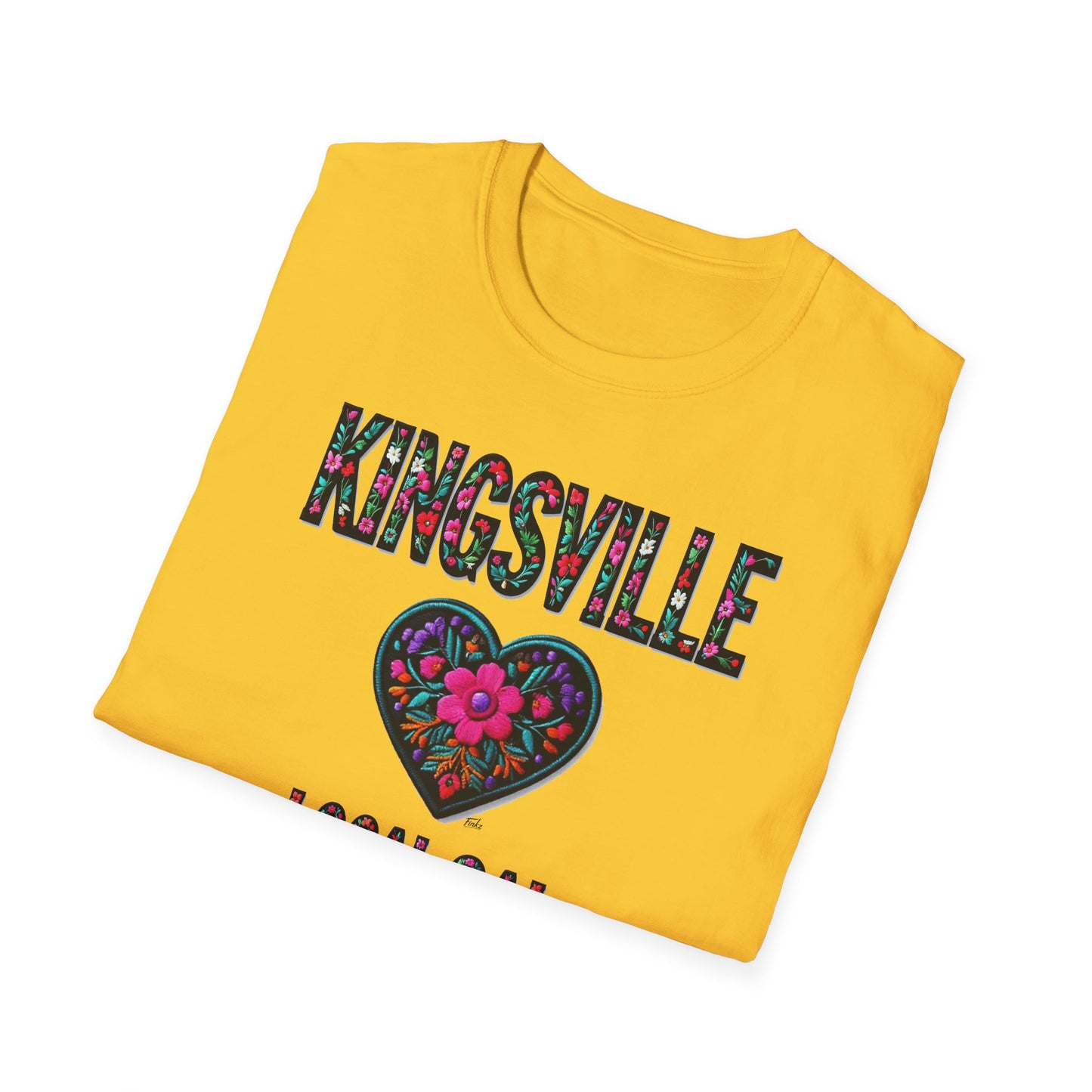 KINGSVILLE Local Gal Flower-Heart T-Shirt, 3 Softstyle Graphic Tee, Unisex Casual Wear, Support Local Merch, Gift for Community Lovers, Finkz WINDSOR