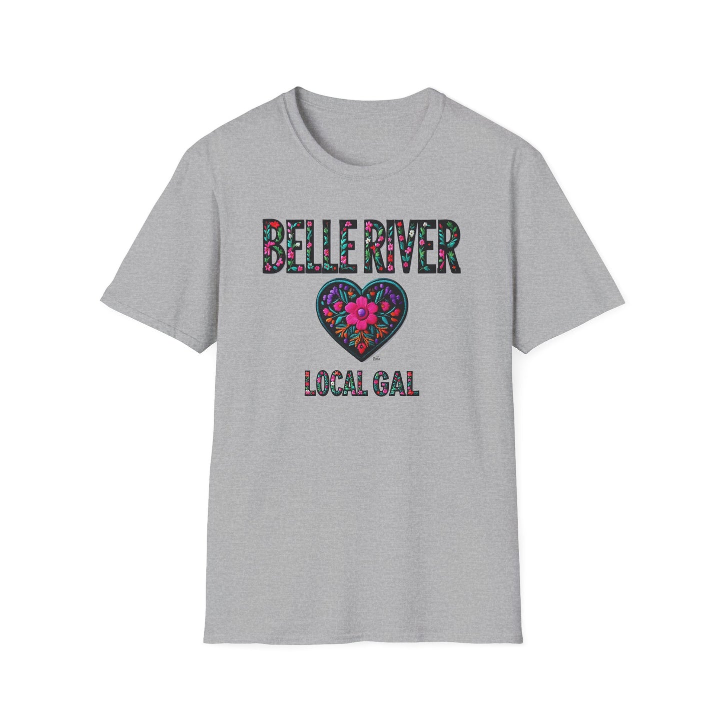 BELLE RIVER Local Gal Flower-Heart T-Shirt, 3 Softstyle Graphic Tee, Unisex Casual Wear, Support Local Merch, Gift for Community Lovers, Finkz WINDSOR