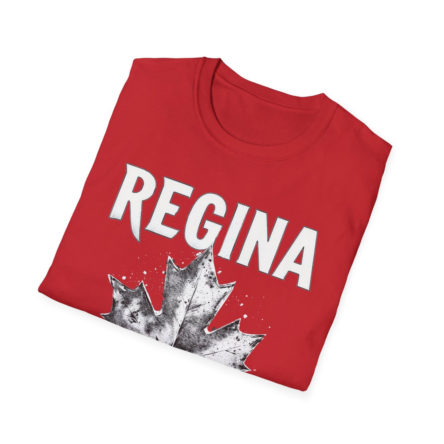 Regina Hardcore Rep'n White Leaf T-Shirt, c010-n00-s007 Softstyle Graphic Tee, Unisex Casual Wear, Support'n Locals Merch, Gift for Community Lovers.