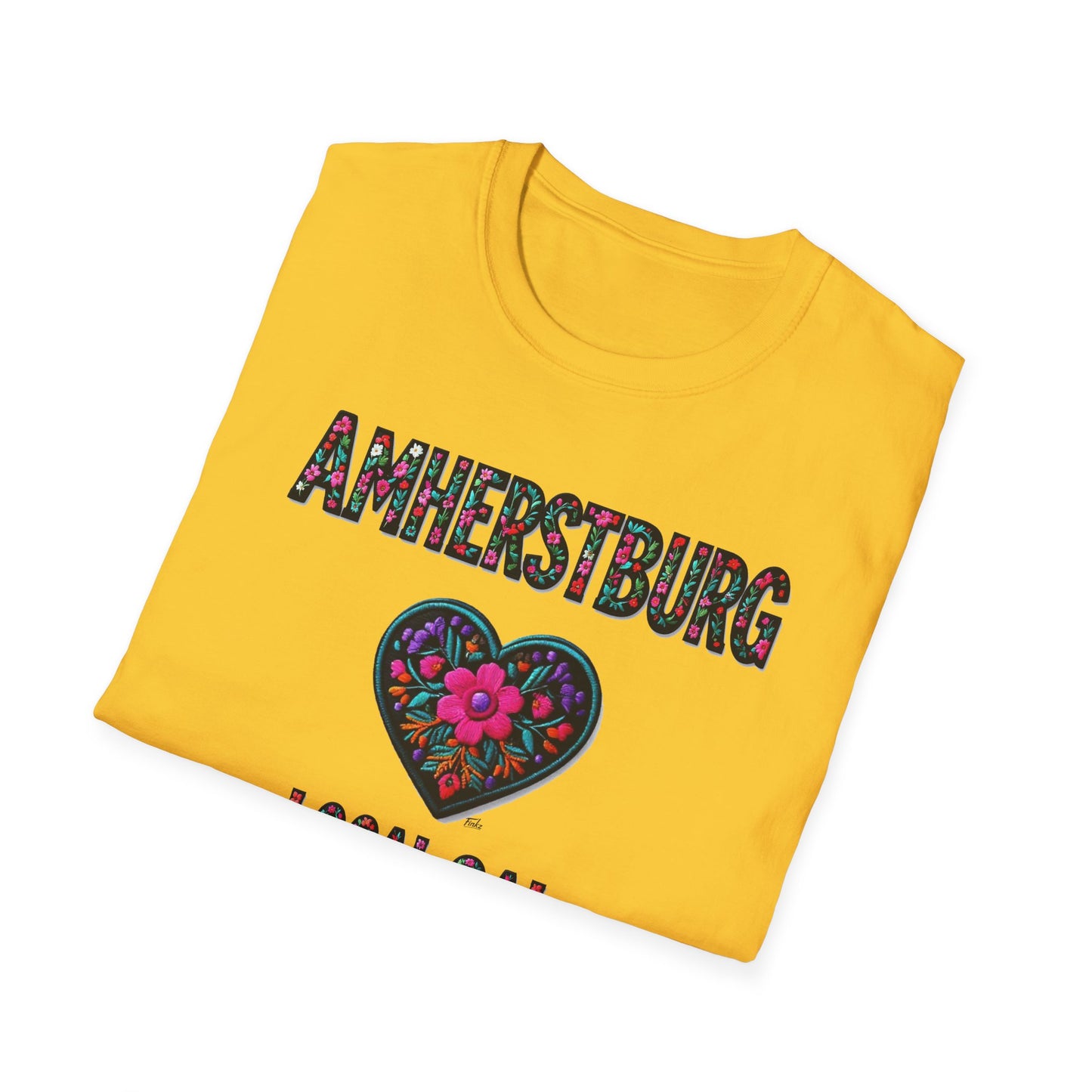 AMHERSTBURG Local Gal Flower-Heart T-Shirt, 3 Softstyle Graphic Tee, Unisex Casual Wear, Support Local Merch, Gift for Community Lovers, Finkz WINDSOR