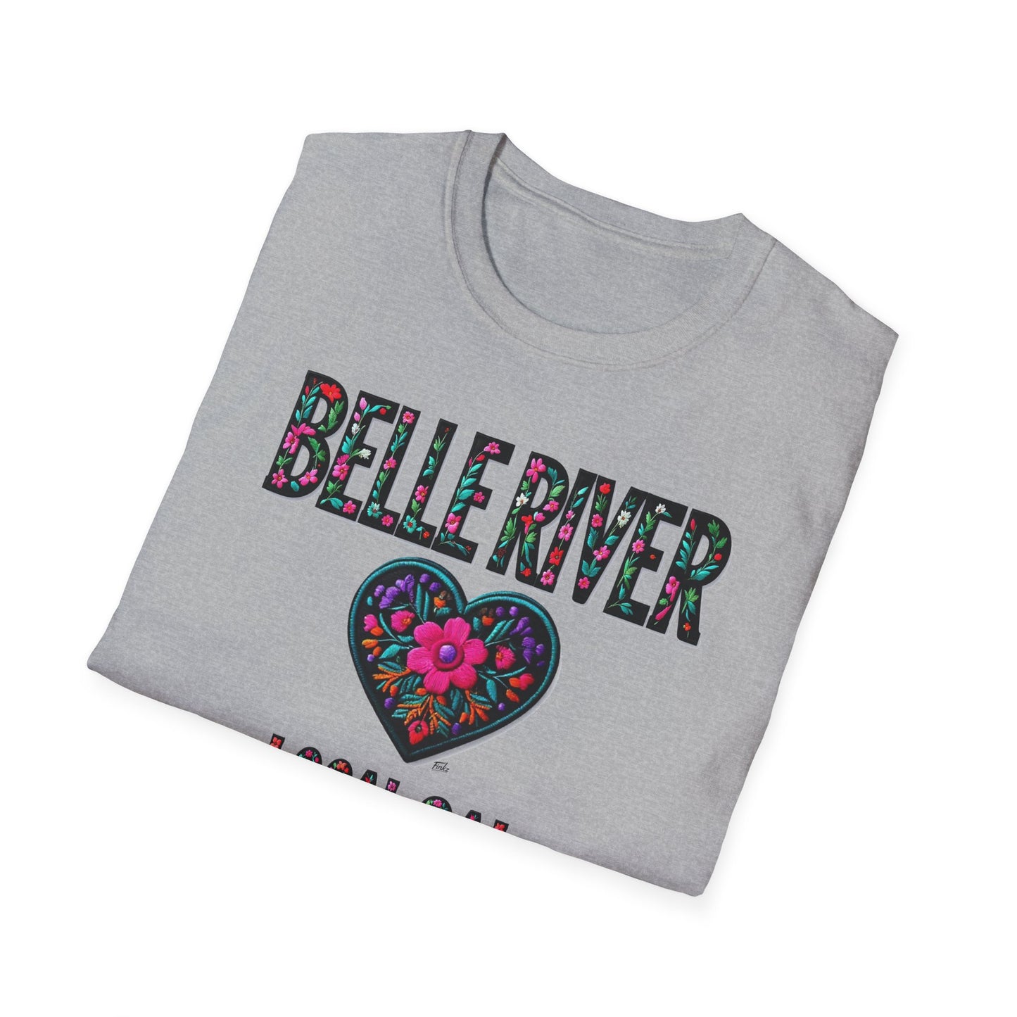BELLE RIVER Local Gal Flower-Heart T-Shirt, 3 Softstyle Graphic Tee, Unisex Casual Wear, Support Local Merch, Gift for Community Lovers, Finkz WINDSOR