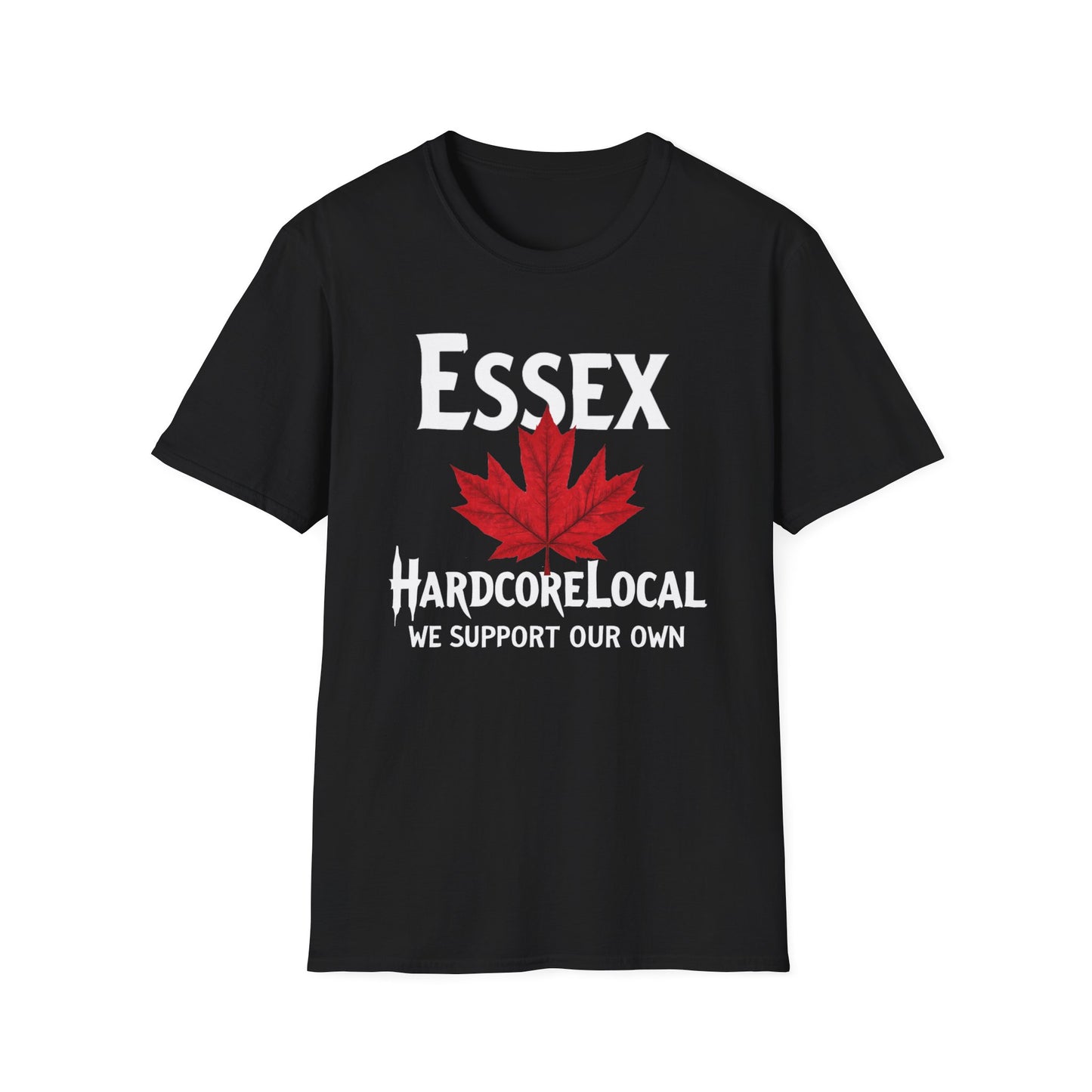 Essex Hardcore Local Red Leaf, We Support Our Own, 1 T-Shirt, Softstyle Graphic Tee, Unisex Casual Wear, Support Local Merch, Gift for Community Lovers