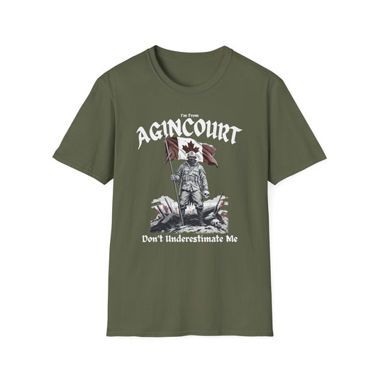 Agincourt Underestimate Guy T-Shirt, c06-n01-s002 Softstyle Graphic Tee, Unisex Casual Wear, Support'n Locals Merch, Gift for Community Lovers.