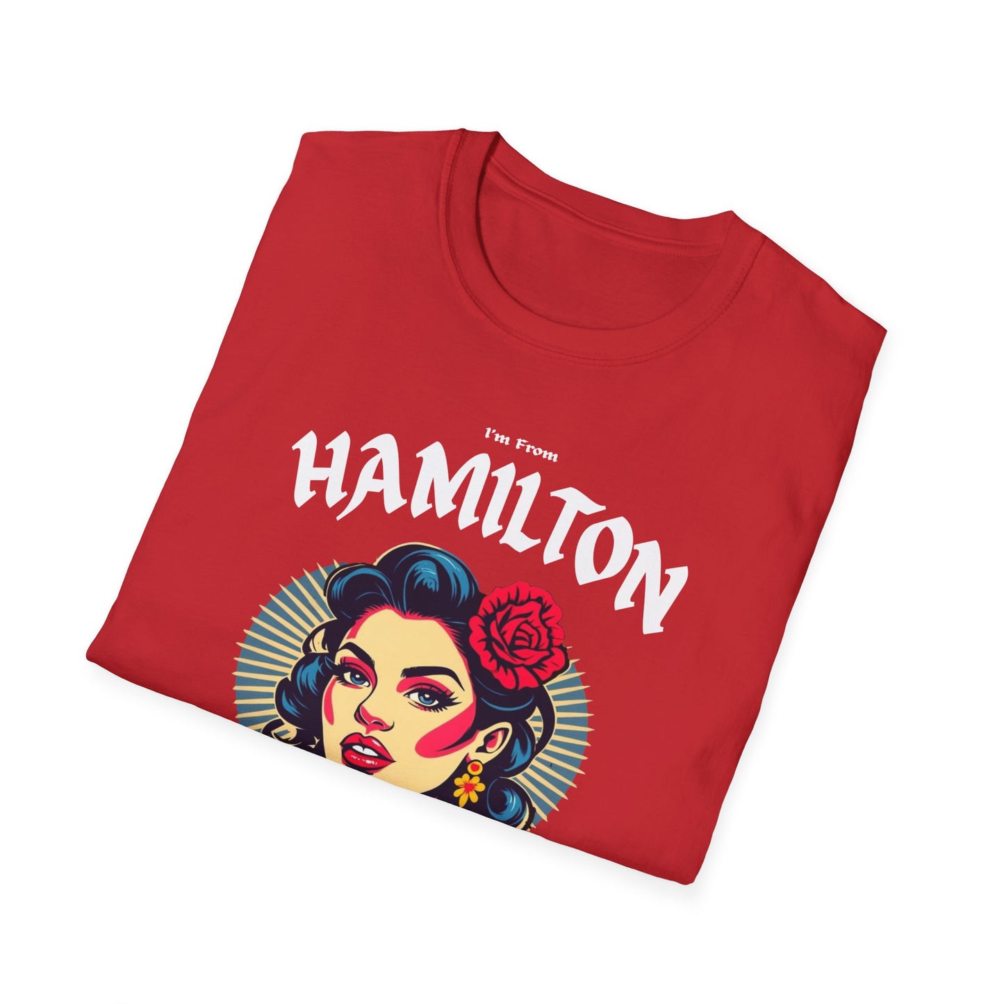Hamilton Underestimate Gal T-Shirt, c004-n00-s001 Softstyle Graphic Tee, Unisex Casual Wear, Support'n Locals Merch, Gift for Community Lovers.