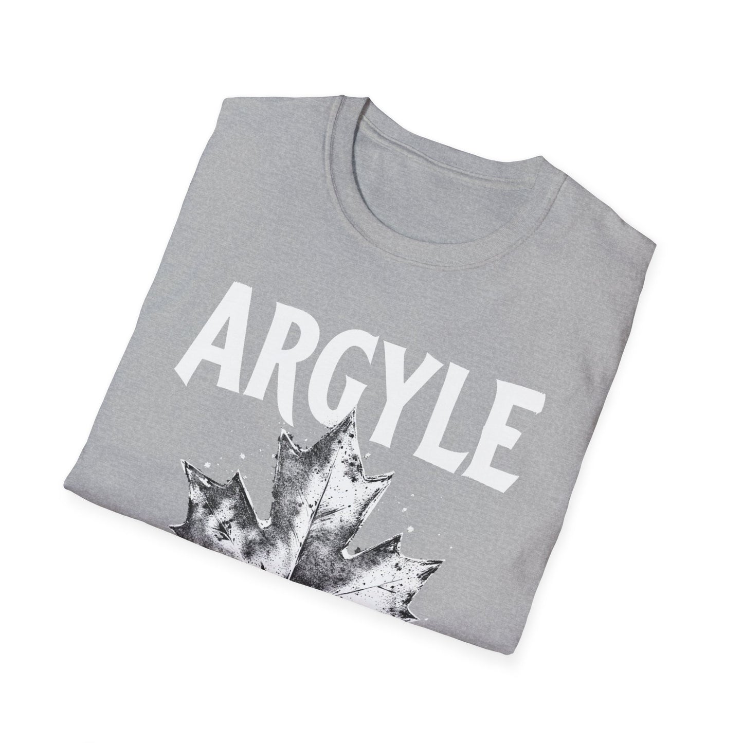 Argyle Hardcore Rep'n White Leaf T-Shirt, c02-n01-s007 Softstyle Graphic Tee, Unisex Casual Wear, Support'n Locals Merch, Gift for Community Lovers.