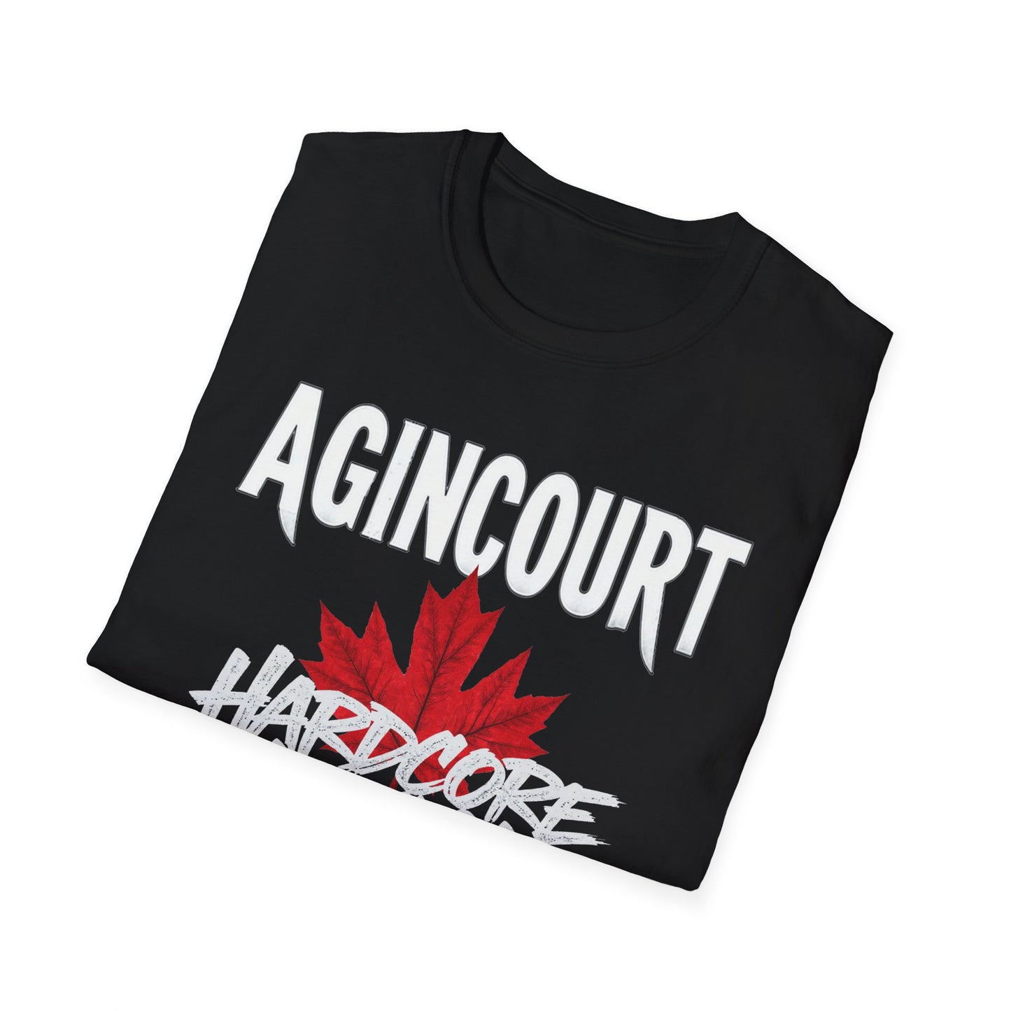 Agincourt Hardcore We Support Our Own Red Leaf T-Shirt, c06-n01-s006 Softstyle Graphic Tee, Unisex Casual Wear, Support'n Locals Merch, Gift for Community Lovers.