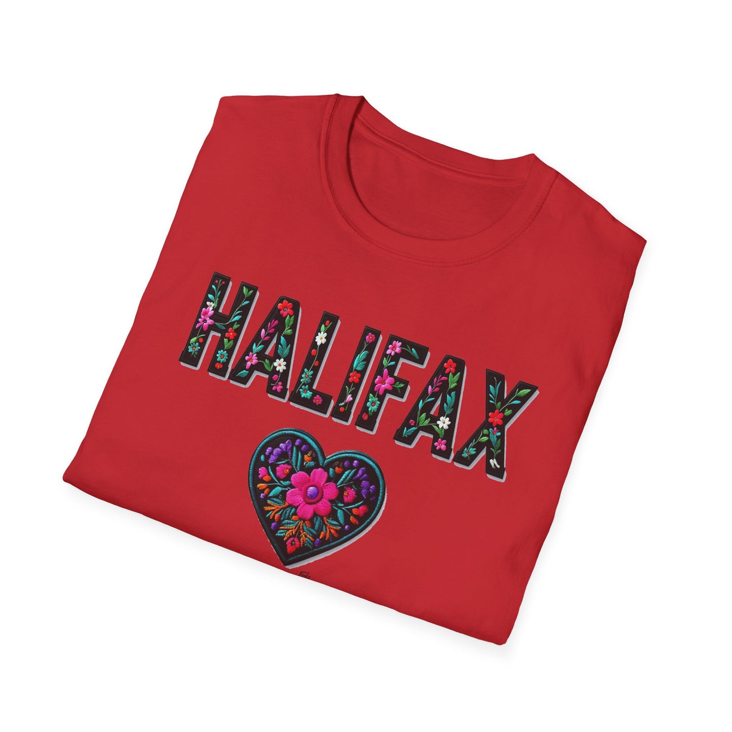 Halifax Local Gal Flower-Heart T-Shirt, c08-n00-s005 Softstyle Graphic Tee, Unisex Casual Wear, Support Local Merch, Gift for Community Lovers, Finkz WINDSOR