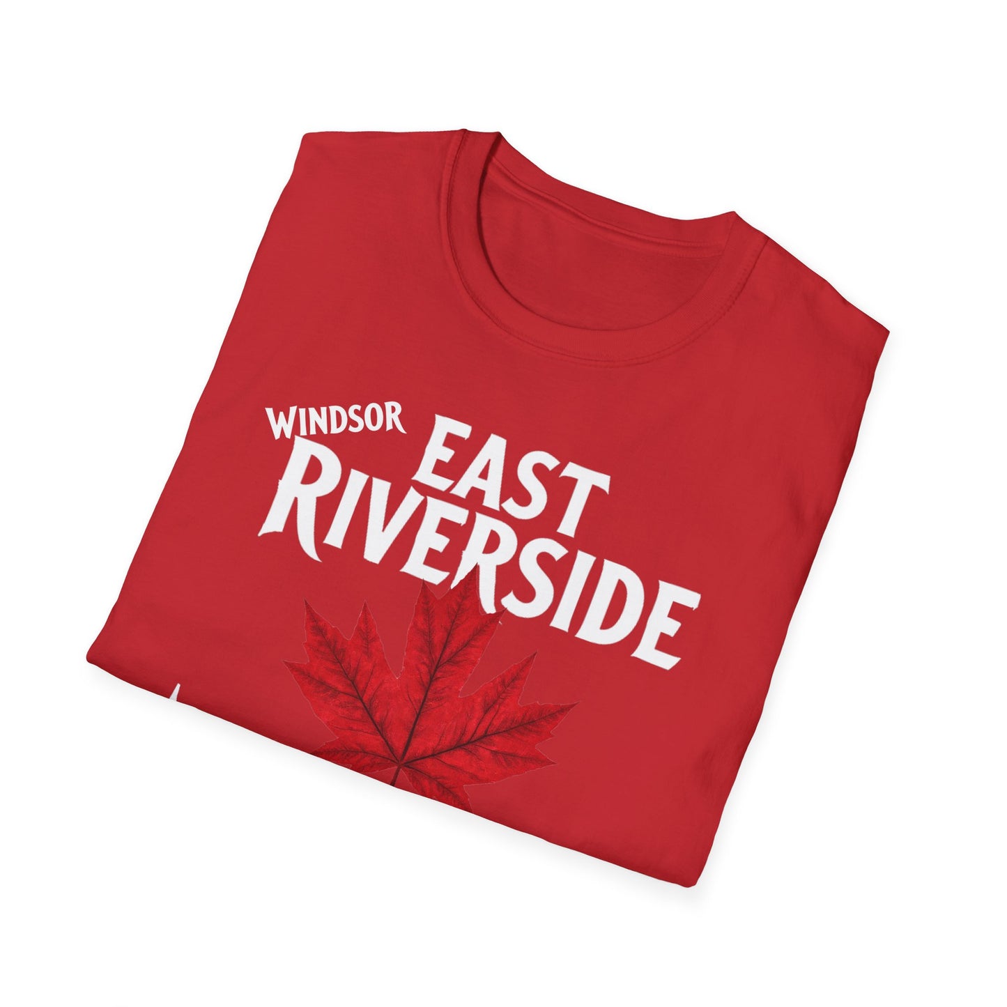 Windsor East Riverside Hardcore Local Red Leaf, We Support Our Own, 1 T-Shirt, Softstyle Graphic Tee, Unisex Casual Wear, Support Local Merch, Gift for Community Lovers