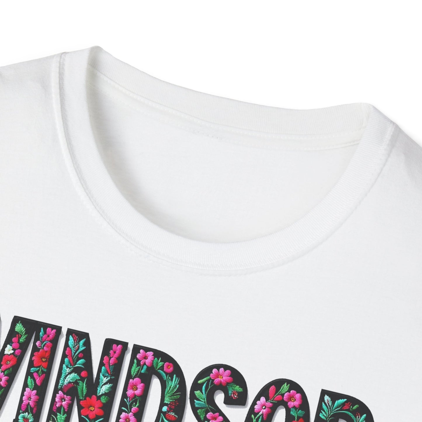 WINDSOR Local Gal Flower-Heart T-Shirt, c01-n00-s005 Softstyle Graphic Tee, Unisex Casual Wear, Support Local Merch, Gift for Community Lovers, Finkz WINDSOR