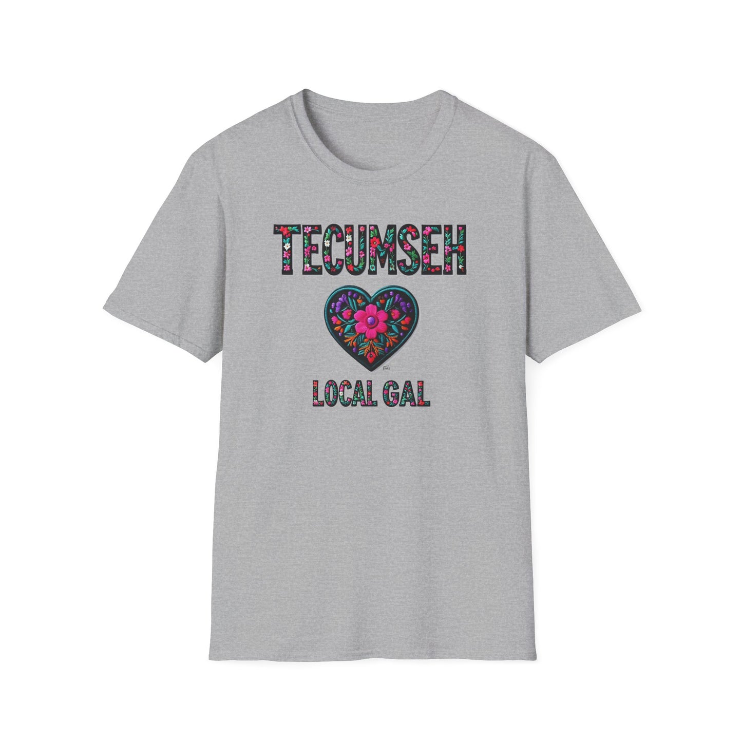 TECUMSEH Local Gal Flower-Heart T-Shirt, 3 Softstyle Graphic Tee, Unisex Casual Wear, Support Local Merch, Gift for Community Lovers, Finkz WINDSOR