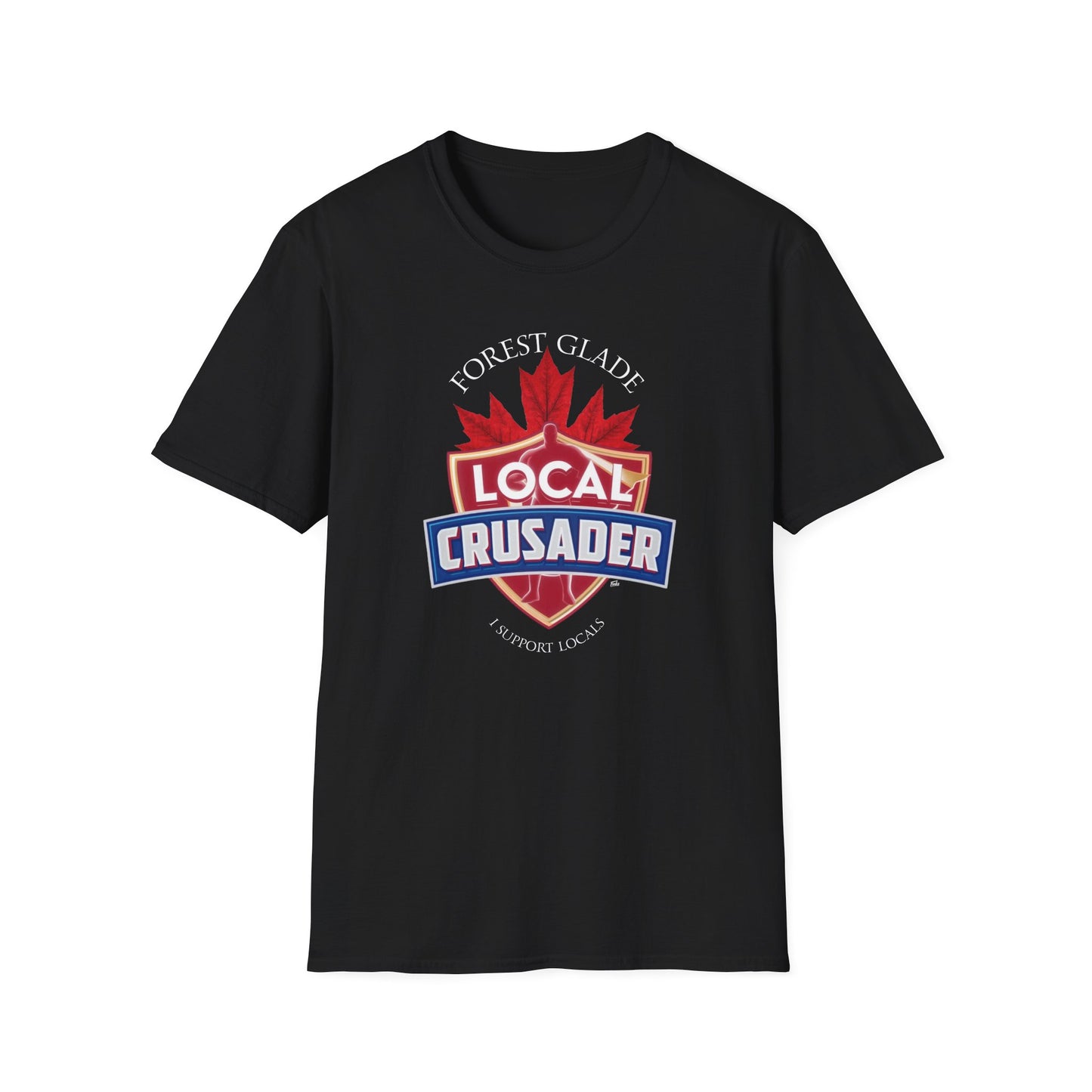FOREST GLADE Local Crusader, 1 Leaf, I Support Locals T-Shirt, Softstyle Graphic Tee, Unisex Casual Wear, Support Local Merch, Gift for Community Lovers, Finkz Windsor