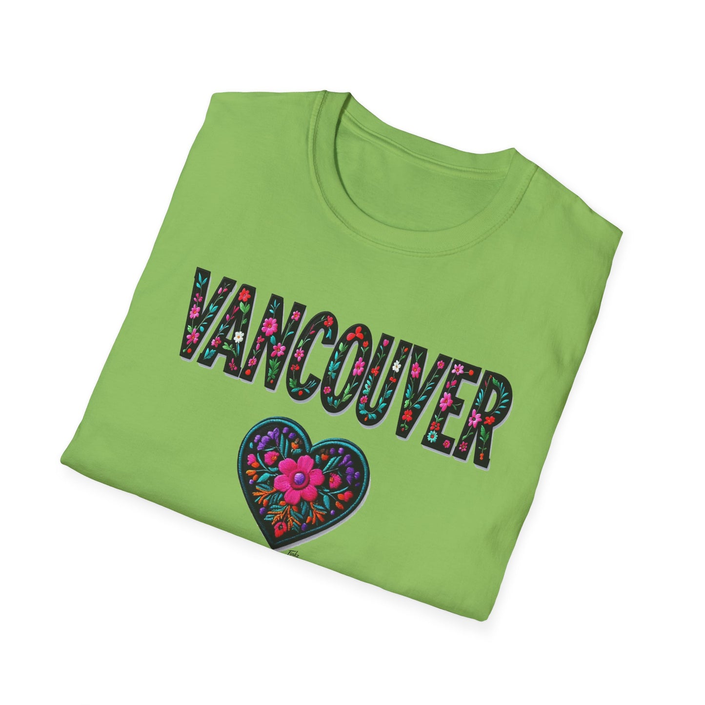 Vancouver Local Gal Flower-Heart T-Shirt, c13-n00-s005 Softstyle Graphic Tee, Unisex Casual Wear, Support Local Merch, Gift for Community Lovers, Finkz WINDSOR