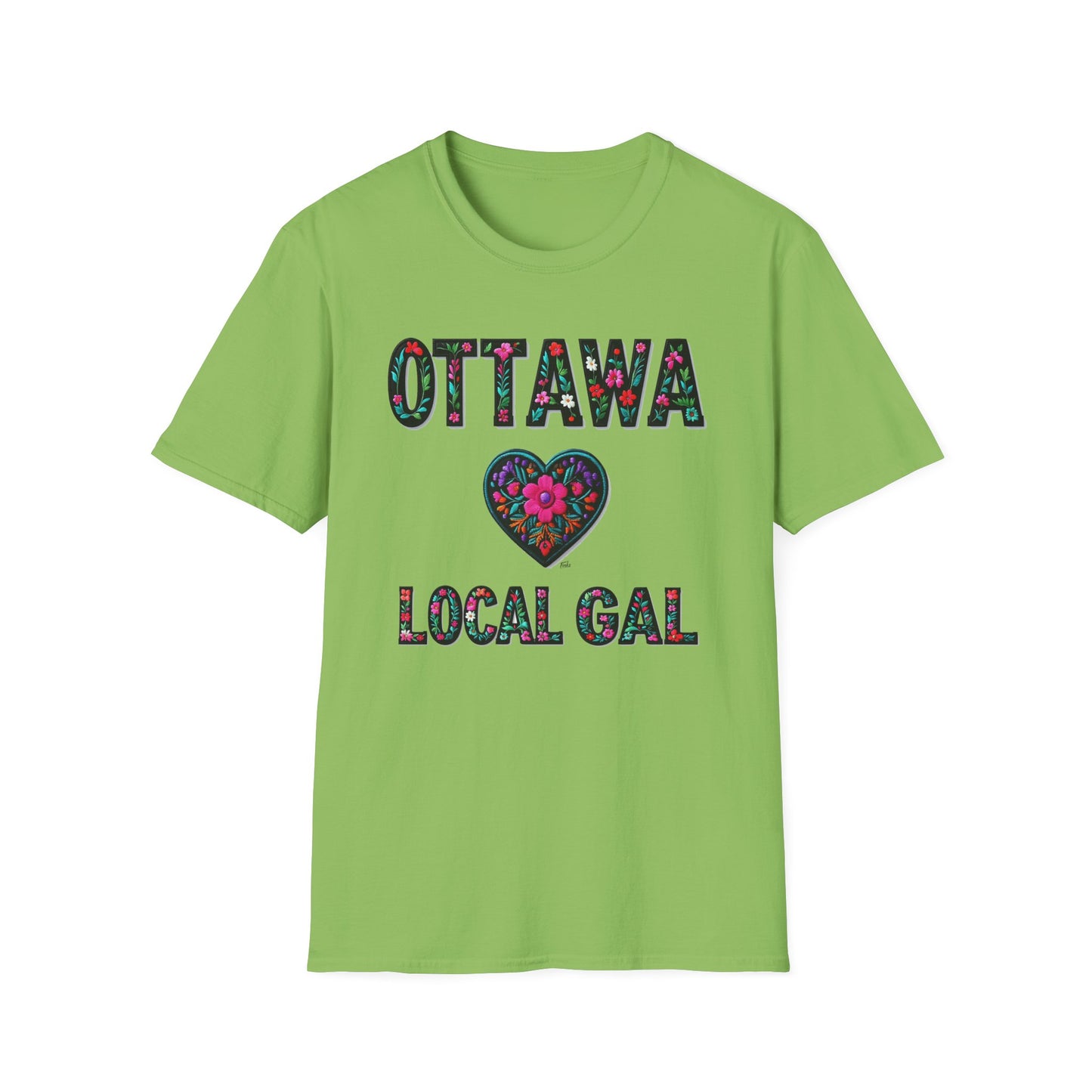 Ottawa Local Gal Flower-Heart T-Shirt, c07-n00-s005 Softstyle Graphic Tee, Unisex Casual Wear, Support Local Merch, Gift for Community Lovers, Finkz WINDSOR