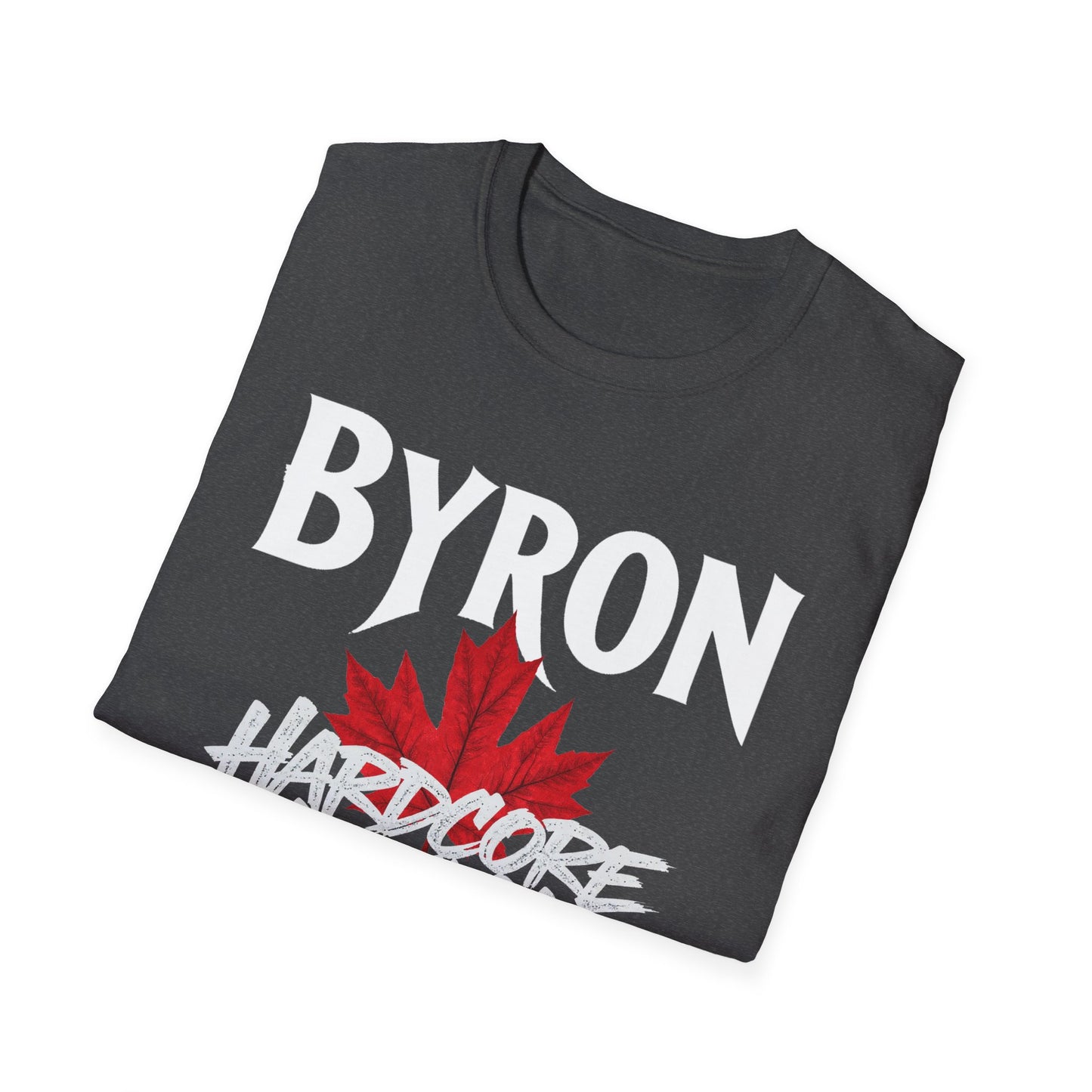 Byron Hardcore We Support Our Own Red Leaf T-Shirt, c02-n02-s006 Softstyle Graphic Tee, Unisex Casual Wear, Support'n Locals Merch, Gift for Community Lovers.