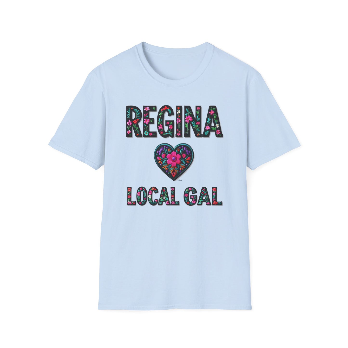 Regina Local Gal Flower-Heart T-Shirt, c10-n00-s005 Softstyle Graphic Tee, Unisex Casual Wear, Support Local Merch, Gift for Community Lovers, Finkz WINDSOR