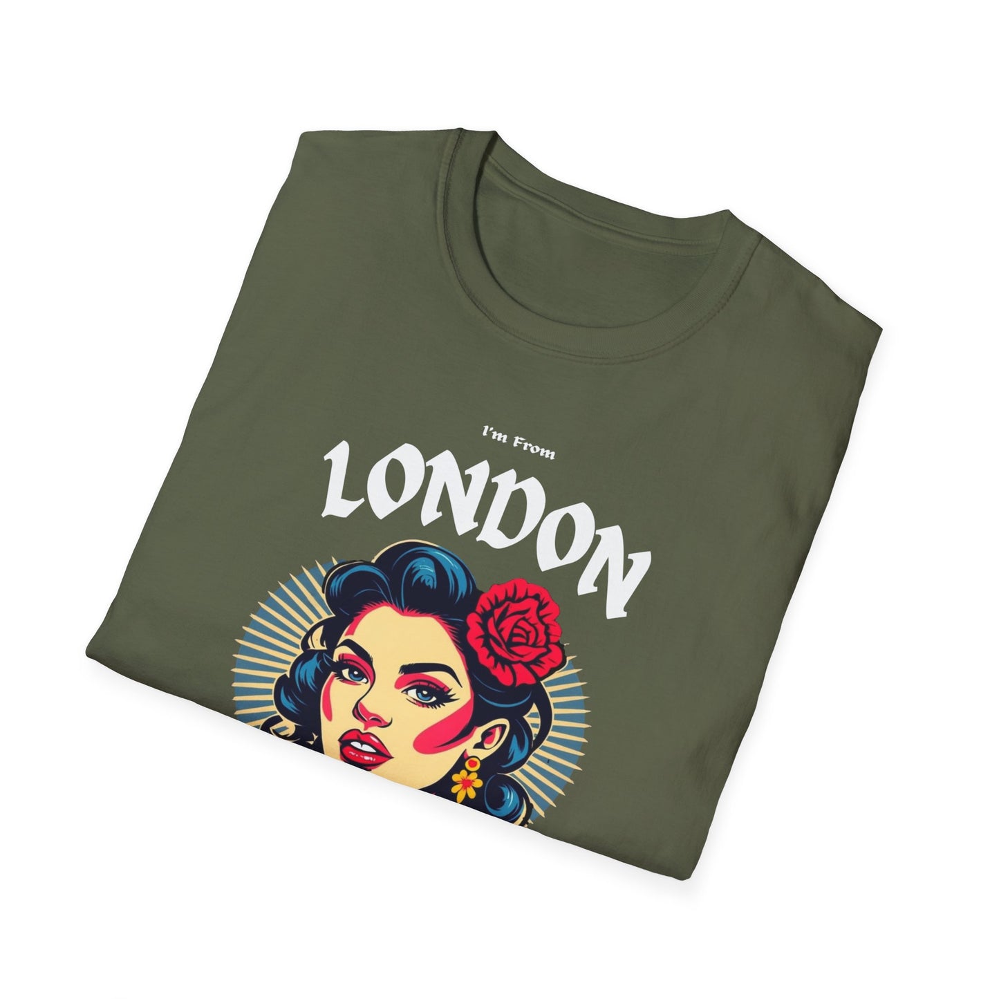 London Underestimate Gal T-Shirt, c002-n00-s001 Softstyle Graphic Tee, Unisex Casual Wear, Support'n Locals Merch, Gift for Community Lovers.