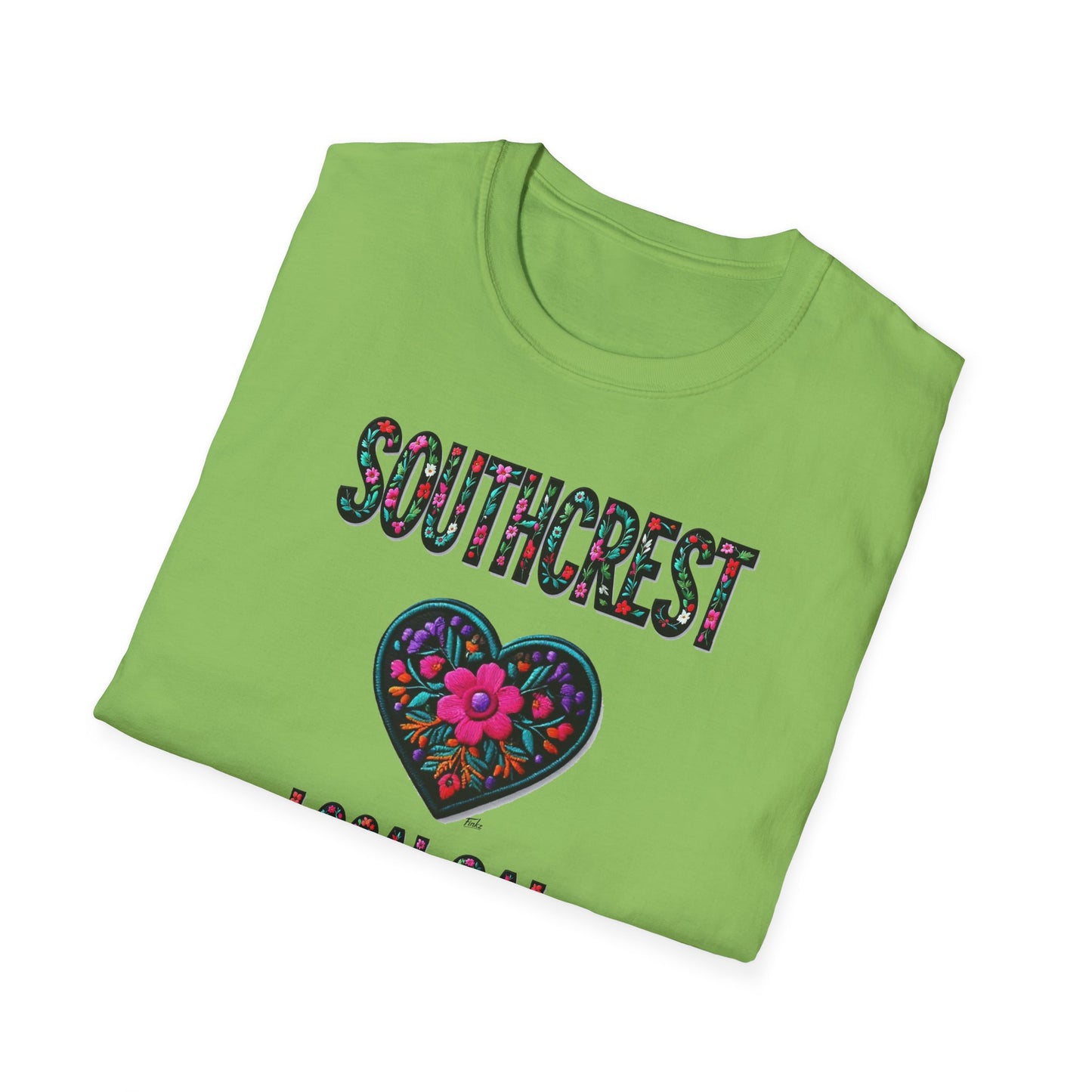 Southcrest Local Gal Flower-Heart T-Shirt, c02-n07-s05  Softstyle Graphic Tee, Unisex Casual Wear, Support Local Merch, Gift for Community Lovers, Finkz WINDSOR