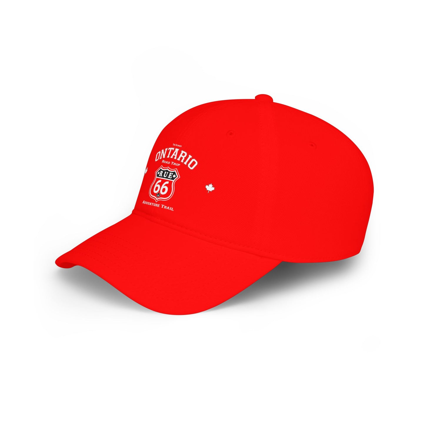 Rue 66 Ontario road trip Adventure Trail RED Low Profile Baseball Cap, Adjustable Hat,