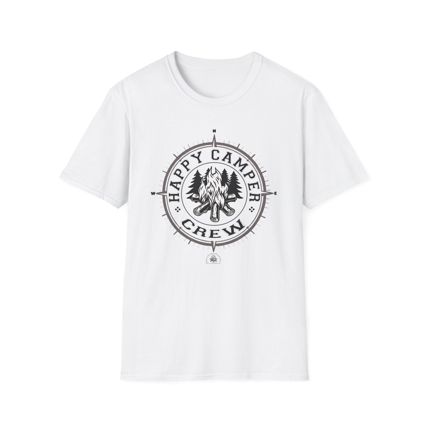 Happy Camper Crew Compass T-Shirt, Softstyle Graphic Tee, Unisex Casual Wear, Support'N Locals Merch, Gift for Community Lovers,