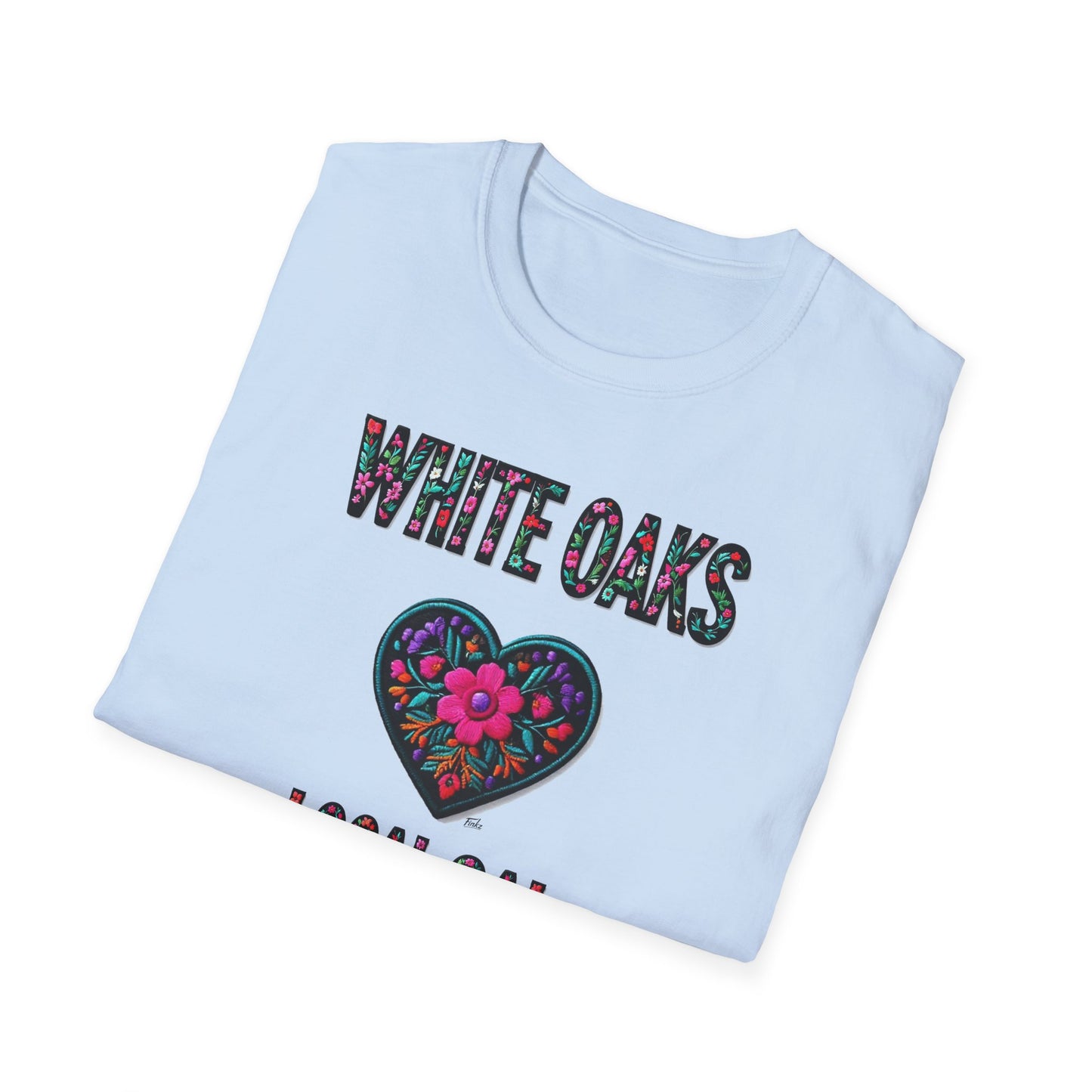 White Oaks Local Gal Flower-Heart T-Shirt, c02-n09-s05  Softstyle Graphic Tee, Unisex Casual Wear, Support Local Merch, Gift for Community Lovers, Finkz WINDSOR