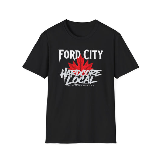 FORD CITY Hardcore Local, We Support Our Own,  Red Leaf 3 T-Shirt, Softstyle Graphic Tee, Unisex Casual Wear, Support Local Merch, Gift for Community Lovers, FINKZ WINDSOR