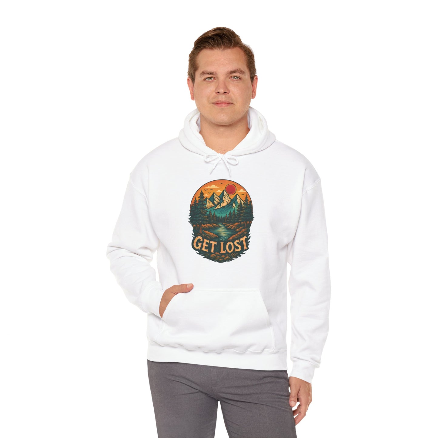 Get Lost Hoodie | HappyCamperCrew.Com 100% Authentic | Cozy Camping Hoodie | Unisex Hooded Sweatshirt for Nature Lovers, Casual Wear, Gift for Him/Her, Outdoor Adventures, Cozy Days & Warm Nights by the Campfire