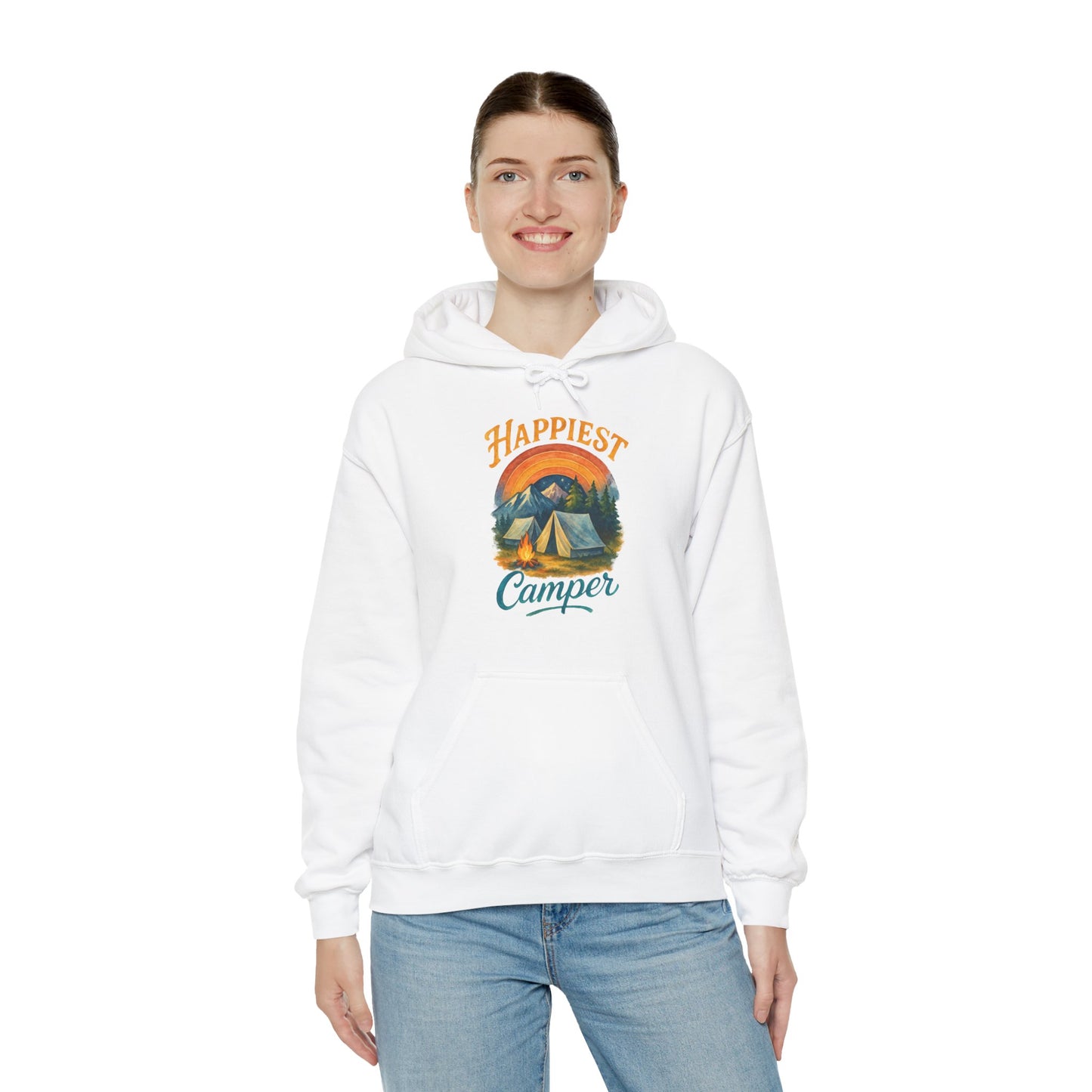 Happiest Camper Hoodie | HappyCamperCrew.Com 100% Authentic | Cozy Camping Hoodie | Unisex Hooded Sweatshirt for Nature Lovers, Casual Wear, Gift for Him/Her, Outdoor Adventures, Cozy Days & Warm Nights by the Campfire