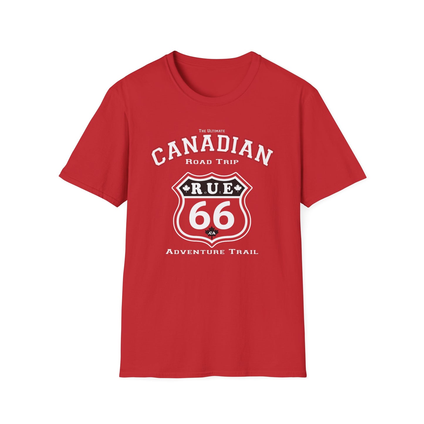 Canadian Rue 66 Road Trip Adventure Trail Red T-Shirt, Softstyle, Unisex - Rue66.ca