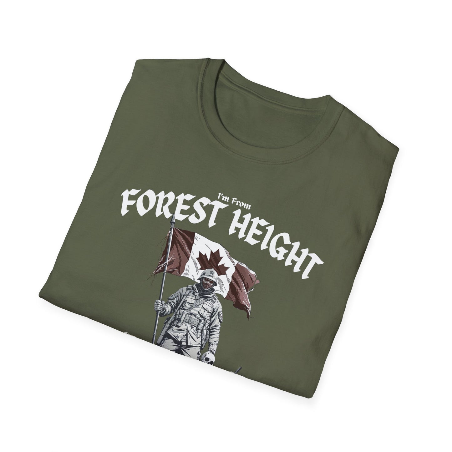 Forest Heights Underestimate Guy T-Shirt, c03-n03-s002 Softstyle Graphic Tee, Unisex Casual Wear, Support'n Locals Merch, Gift for Community Lovers.