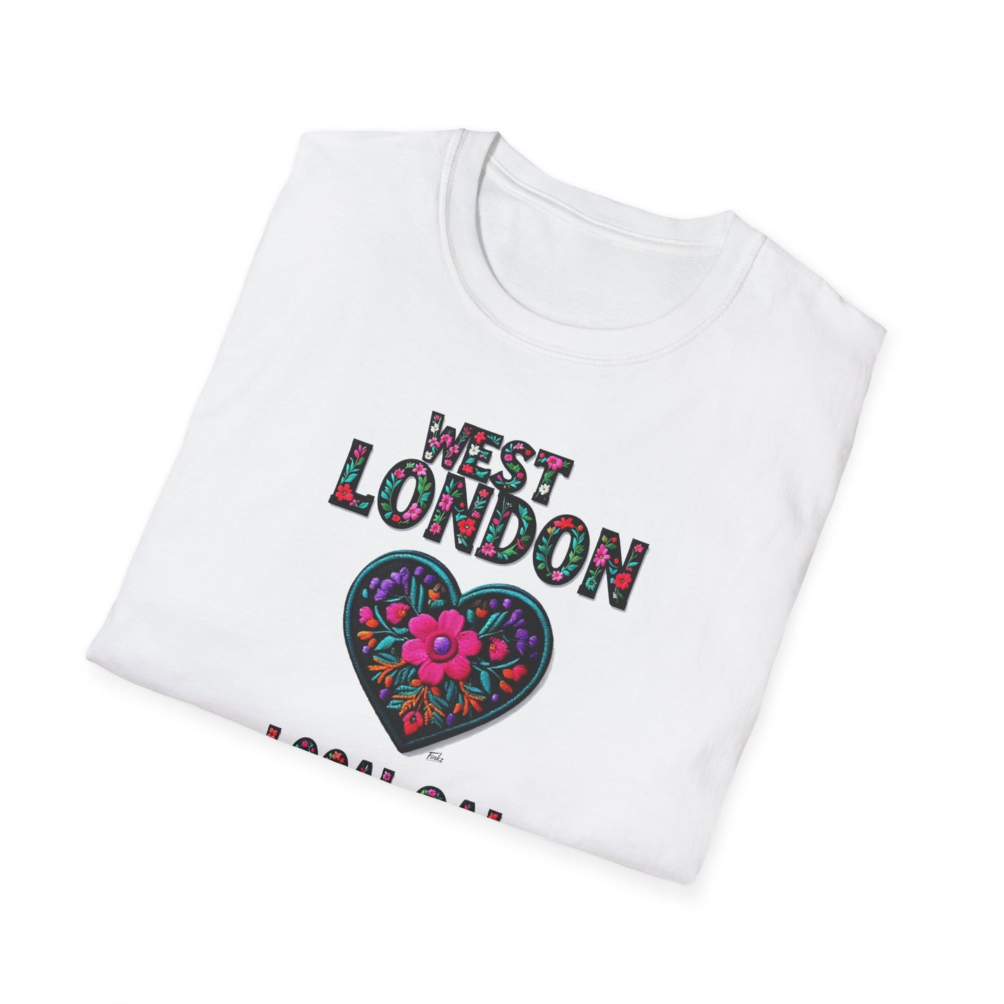 West London Local Gal Flower-Heart T-Shirt, c02-n08-s05  Softstyle Graphic Tee, Unisex Casual Wear, Support Local Merch, Gift for Community Lovers, Finkz WINDSOR