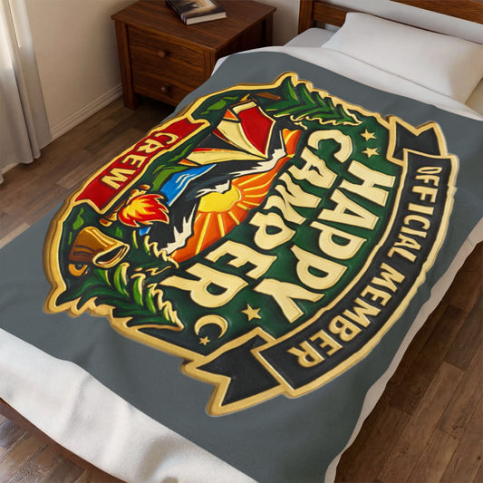 Blanket short side - Official Member* Happy Camper Crew Velveteen Plush Blanket — "happycampercrew.com other" Mountain Camper Throw