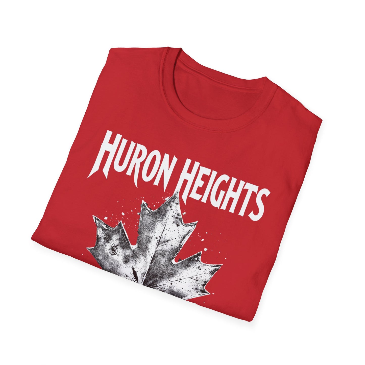 Huron Heights Hardcore Rep'n White Leaf T-Shirt, c002-n06-s007 Softstyle Graphic Tee, Unisex Casual Wear, Support'n Locals Merch, Gift for Community Lovers.