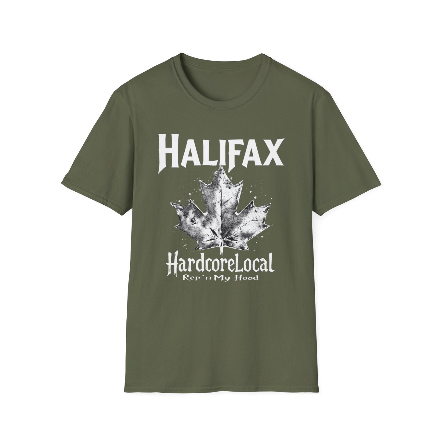 Halifax Hardcore Rep'n White Leaf T-Shirt, c008-n00-s007 Softstyle Graphic Tee, Unisex Casual Wear, Support'n Locals Merch, Gift for Community Lovers.