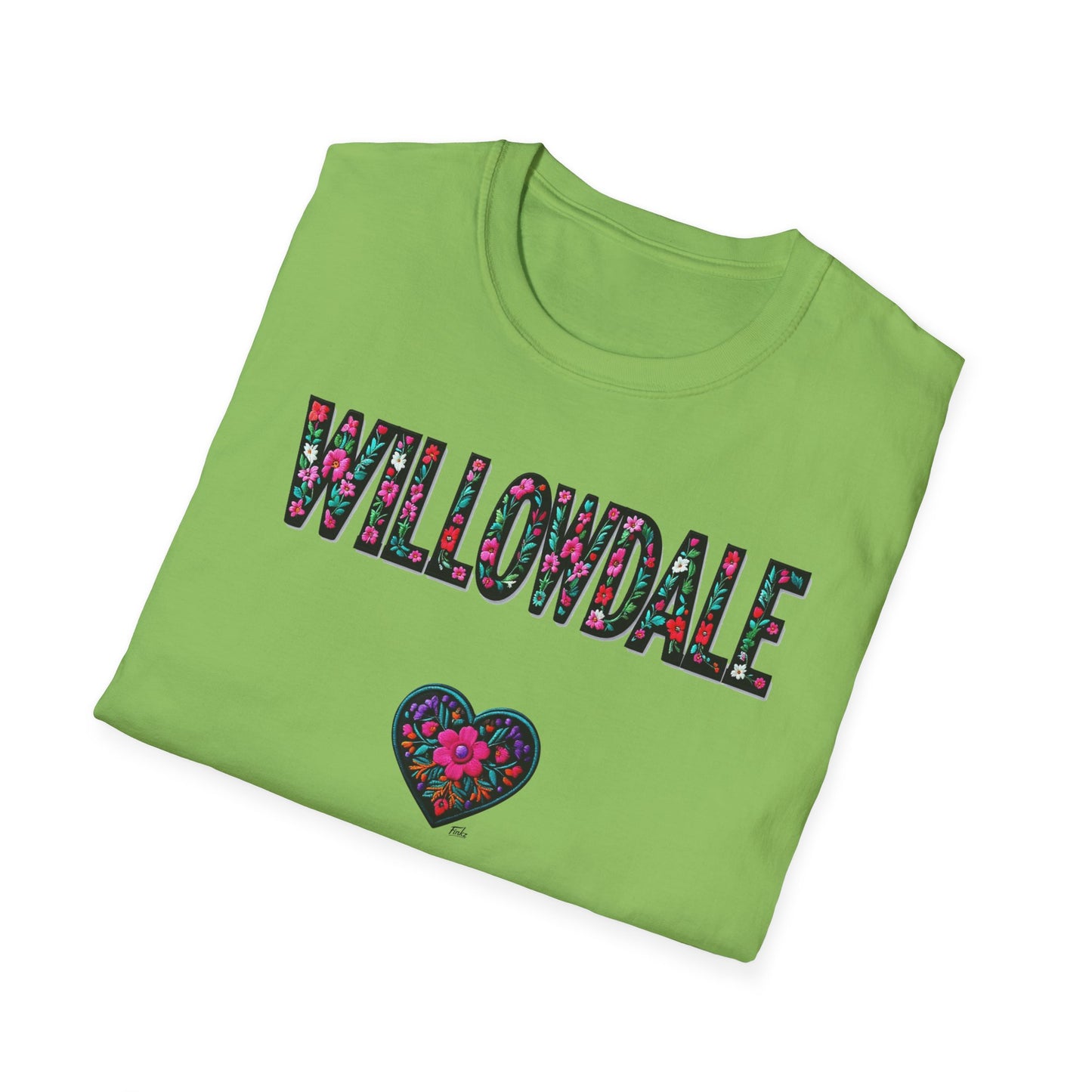 Willowdale Local Gal Flower-Heart T-Shirt, c06-n05-s005 Softstyle Graphic Tee, Unisex Casual Wear, Support Local Merch, Gift for Community Lovers, Finkz WINDSOR