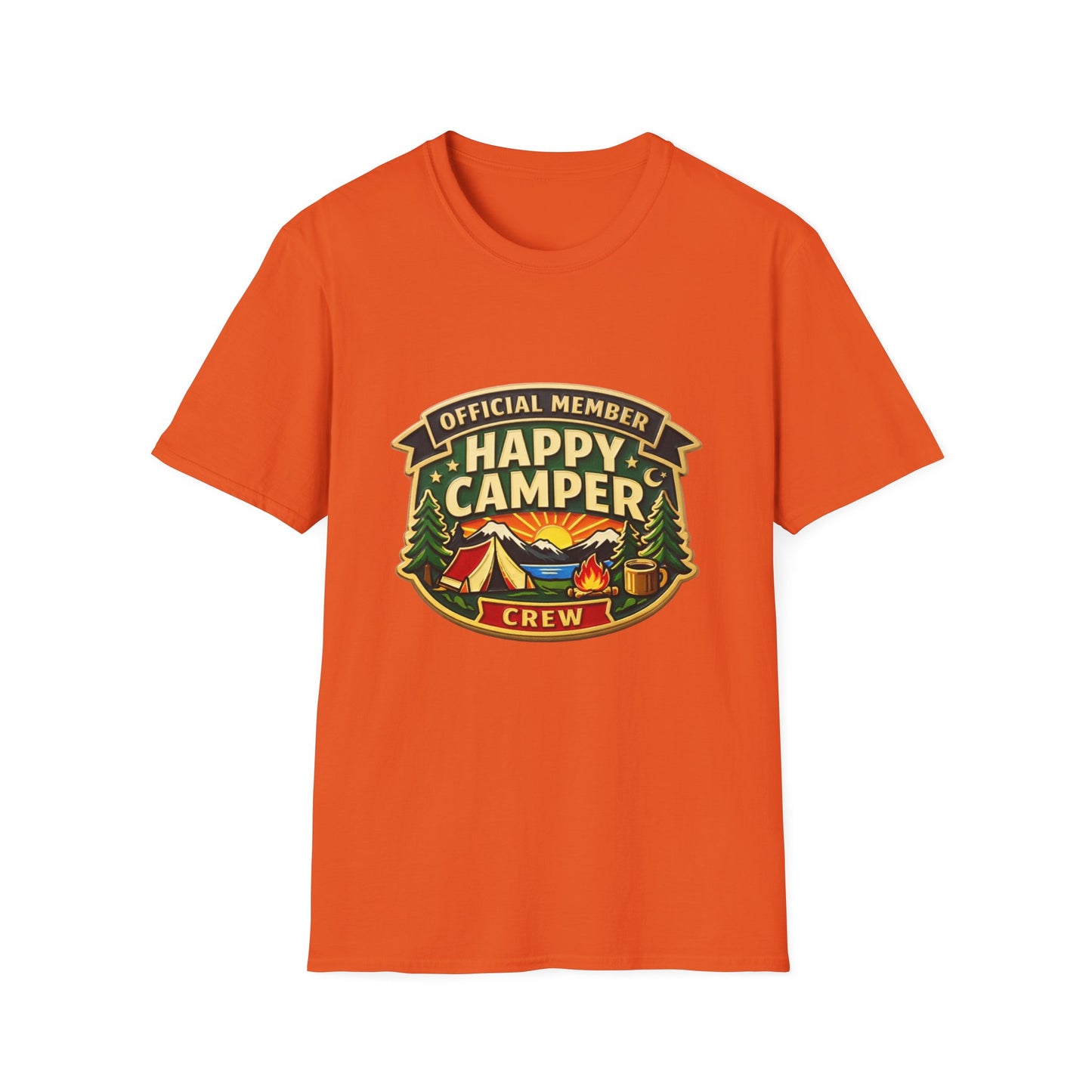 Happy Camper Crew T-Shirt Dark, Softstyle, Unisex  - HappyCamperCrew.com