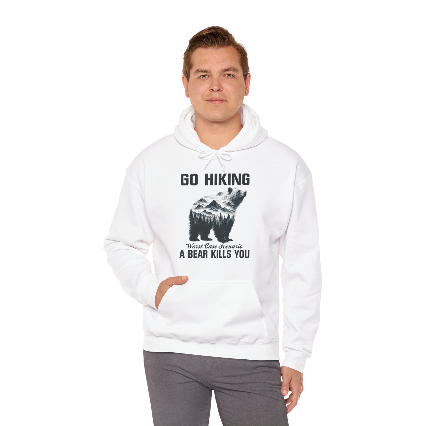 Go Hiking - Worst Case Hoodie | HappyCamperCrew.Com 100% Authentic | Cozy Camping Hoodie | Unisex Hooded Sweatshirt for Nature Lovers, Casual Wear, Gift for Him/Her, Outdoor Adventures, Cozy Days & Warm Nights by the Campfire