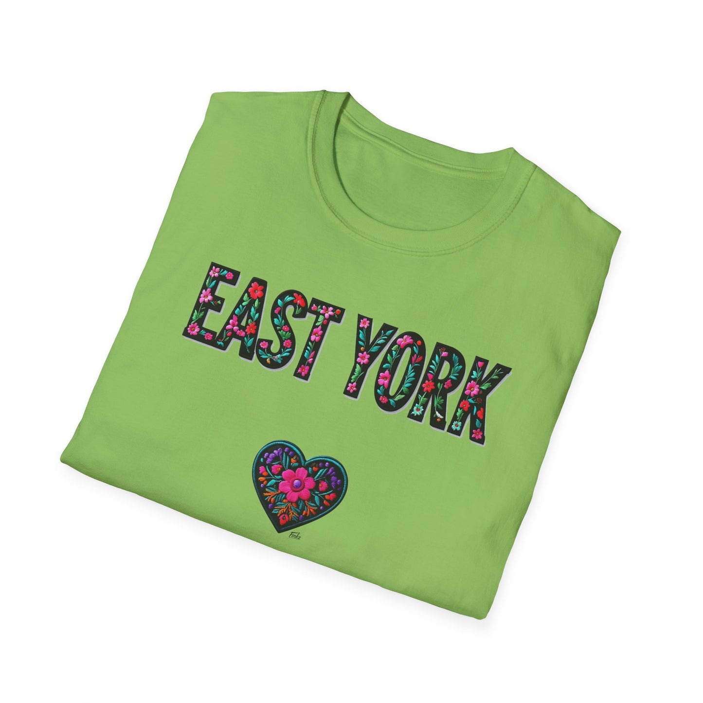 East York Local Gal Flower-Heart T-Shirt, c06-n02-s005 Softstyle Graphic Tee, Unisex Casual Wear, Support Local Merch, Gift for Community Lovers, Finkz WINDSOR