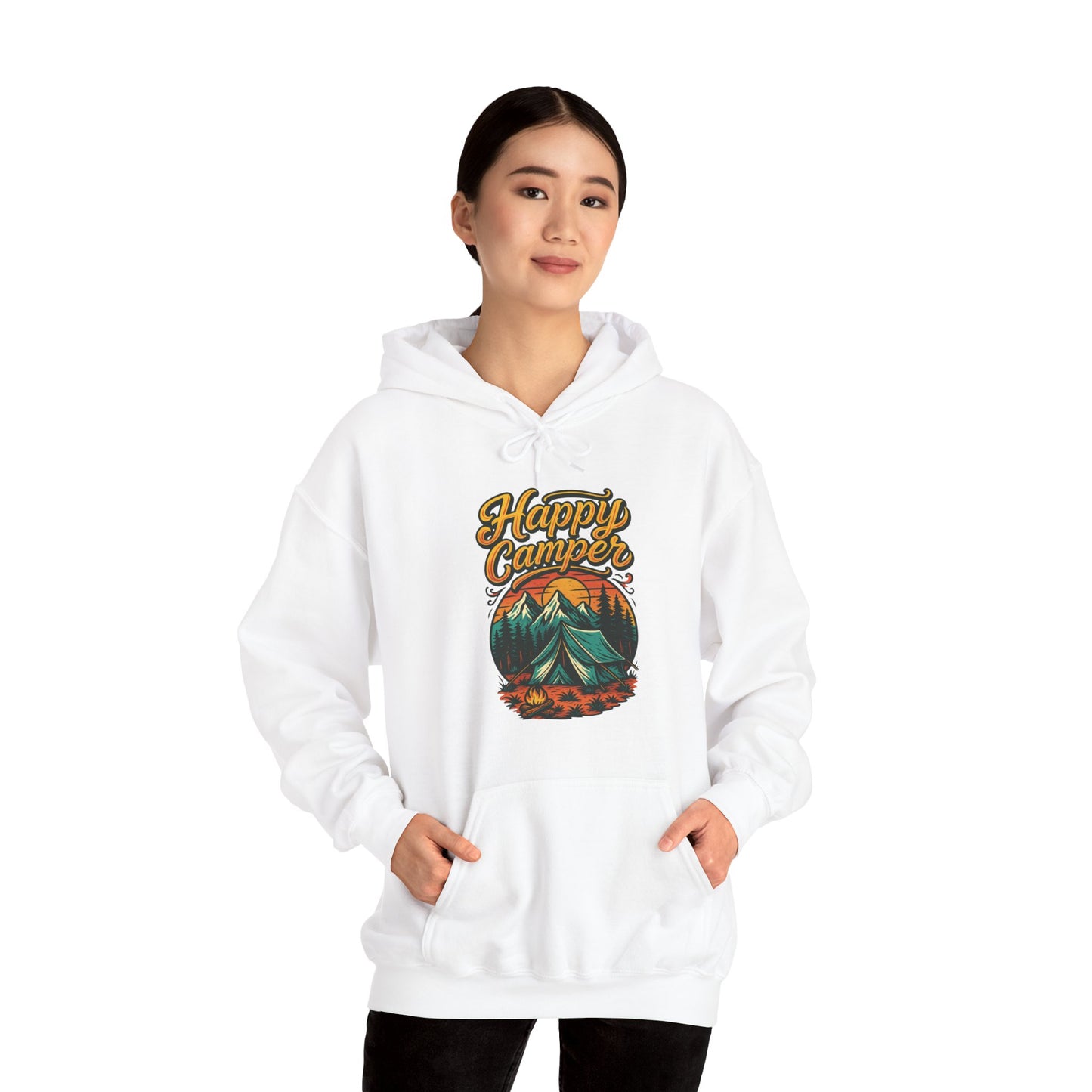 Happy Camper Hoodie | HappyCamperCrew.Com 100% Authentic | Cozy Camping Hoodie | Unisex Hooded Sweatshirt for Nature Lovers, Casual Wear, Gift for Him/Her, Outdoor Adventures, Cozy Days & Warm Nights by the Campfire